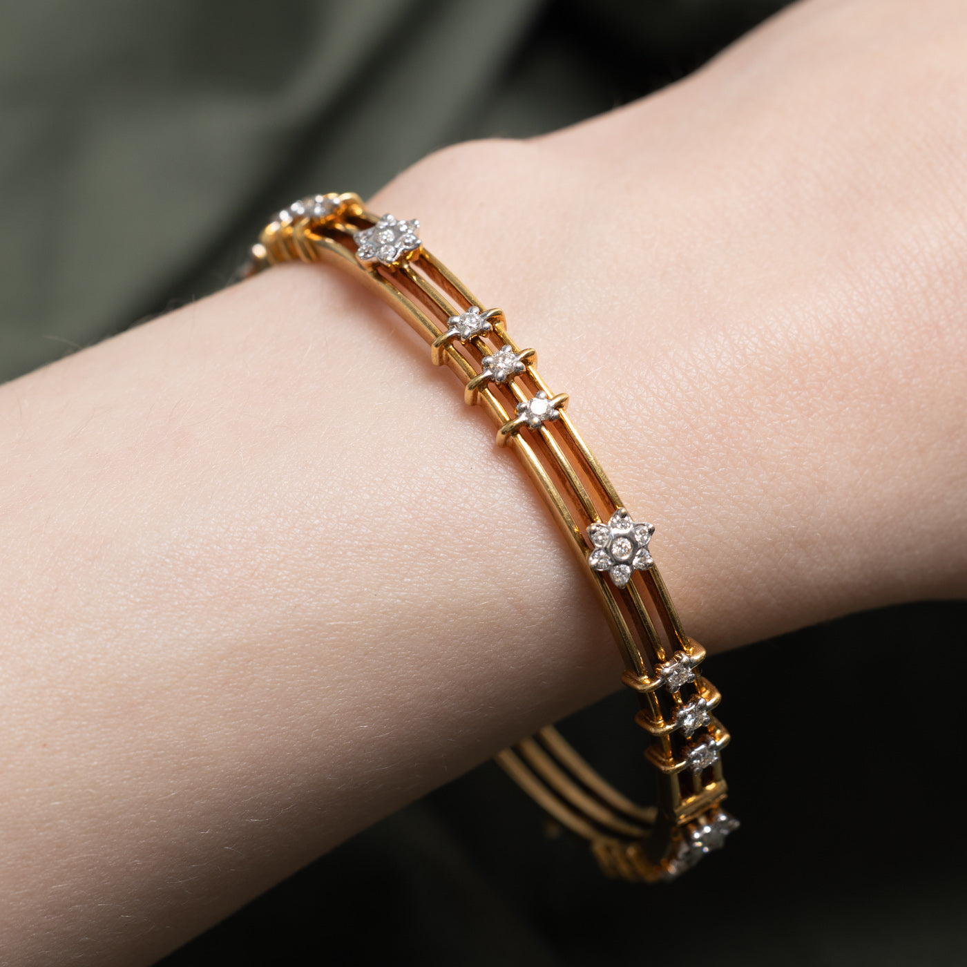 18k Diamond Cluster Openwork Cuff | 1.27ctw | 8"