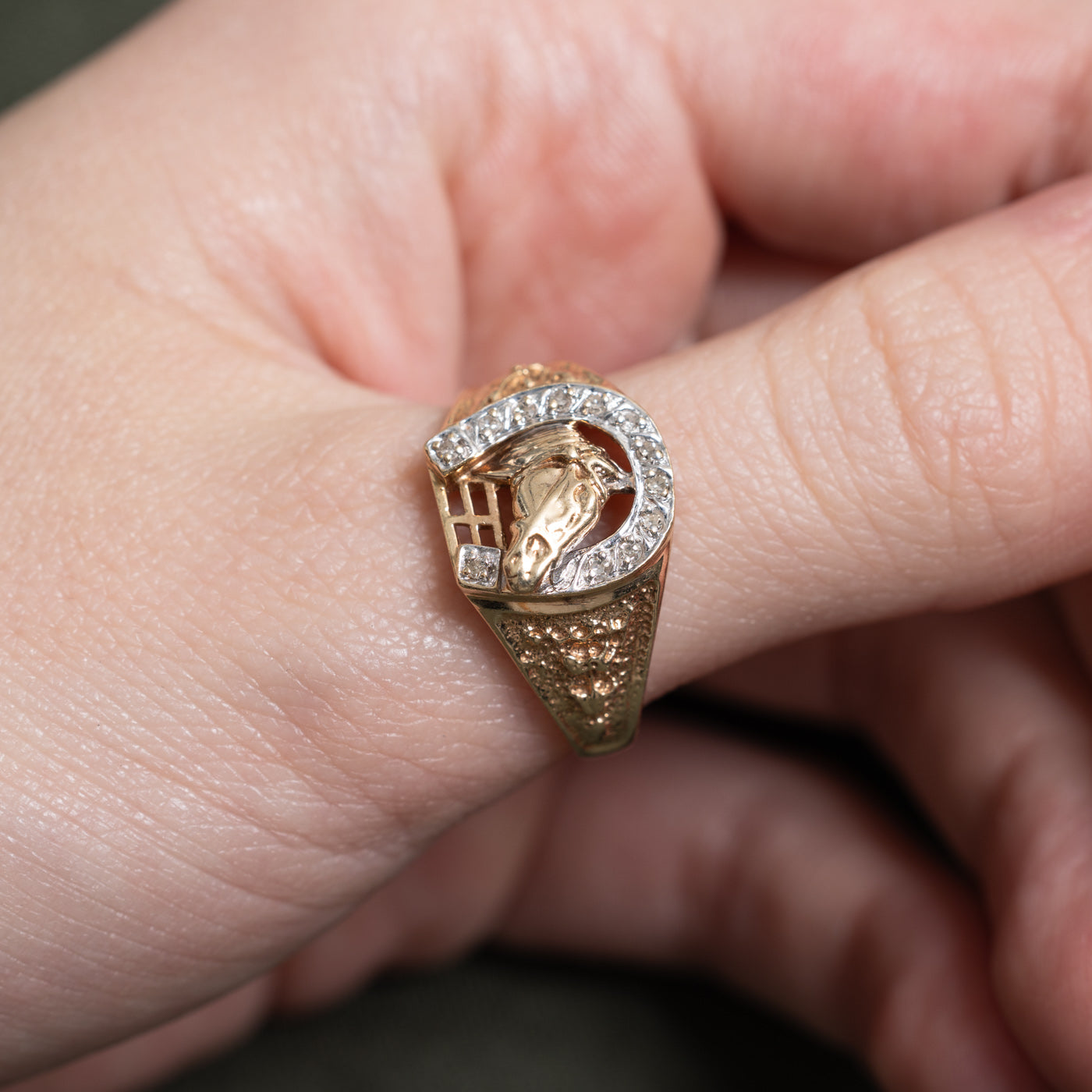 Diamond Horse & Horseshoe Ring | 0.06ctw | SZ 9.75 |