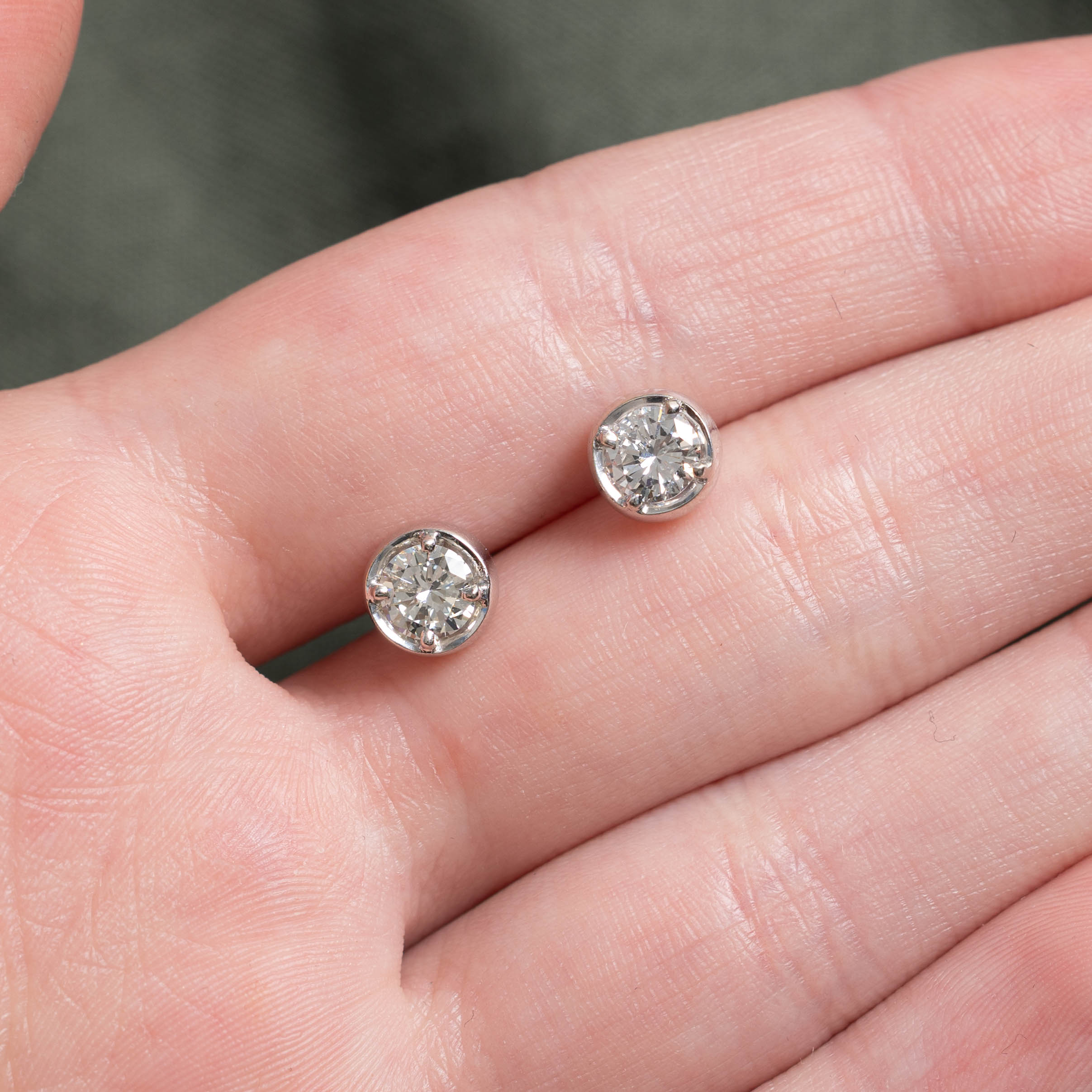18k Bezel Set Diamond Studs | 0.96ctw SI1/SI2 I/J