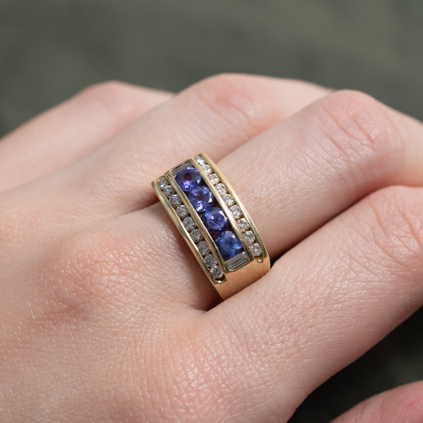 Channel Set Multi Row Tanzanite & Diamond Band | 1.0ctw, 0.72ctw | SZ 7.5 |