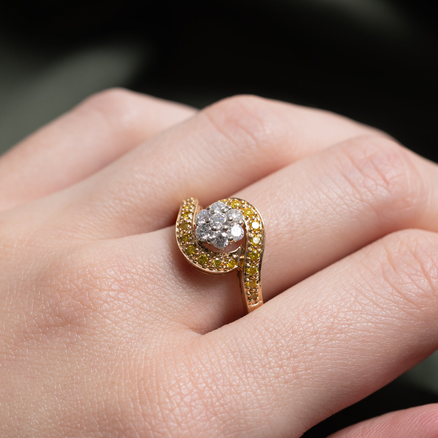 White & Yellow Diamond Cluster Bypass Ring | 0.7ctw | SZ 8.0 |