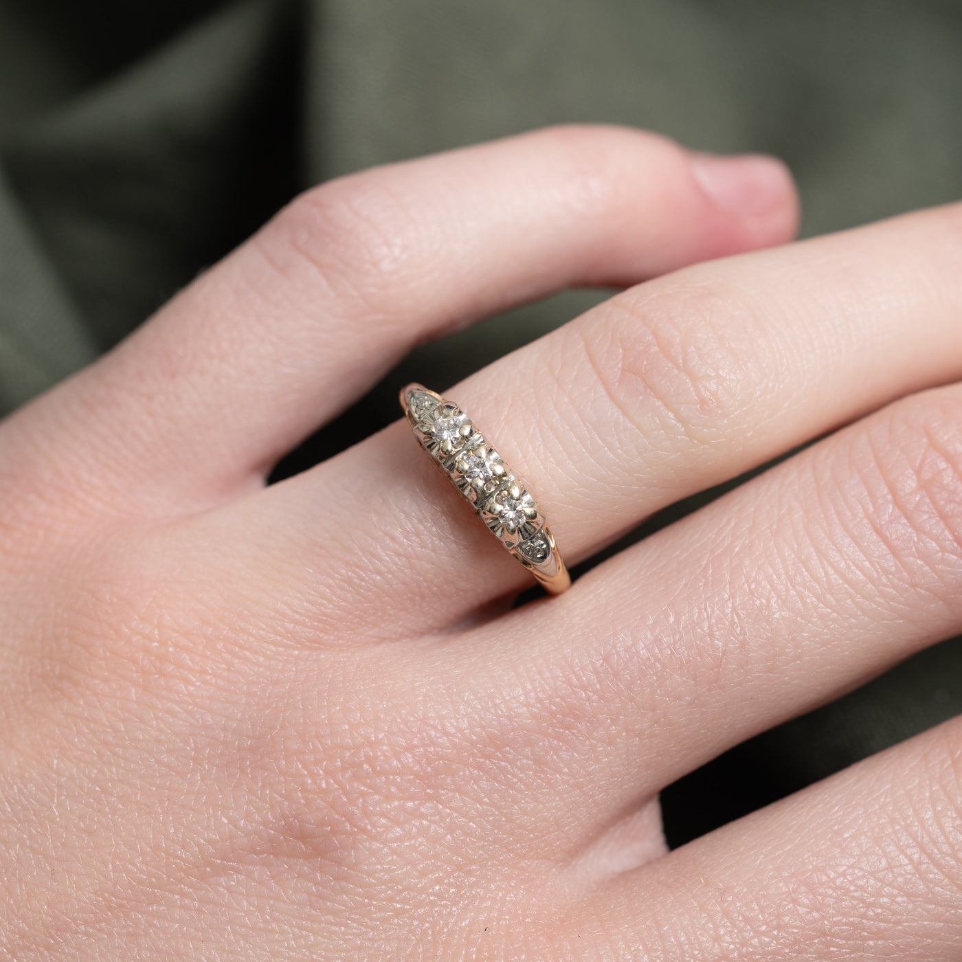 Three Stone Diamond Textured Ring | 0.12ctw | SZ 5.25 |