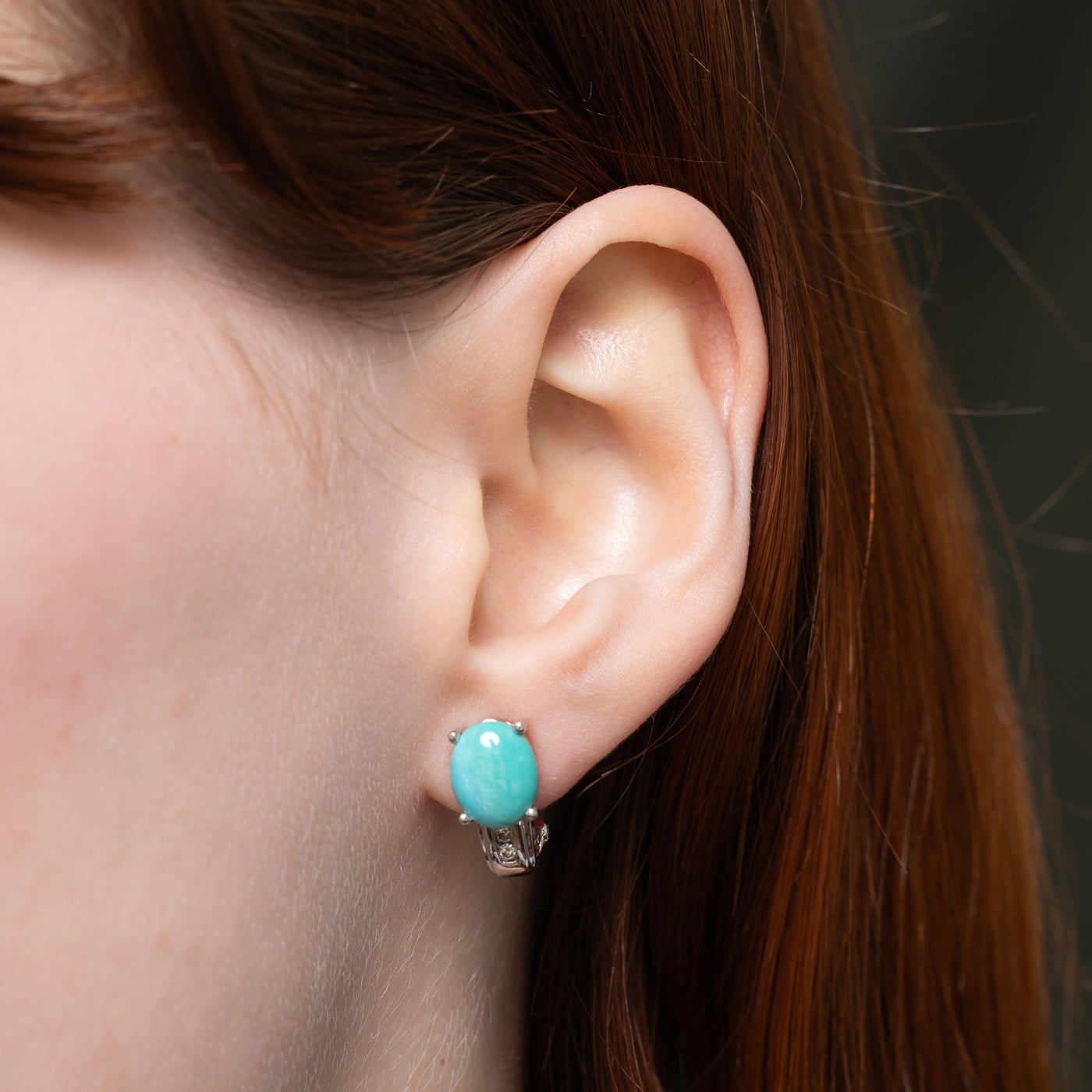 Turquoise & Diamond Stud Earrings | 5.4ctw, 0.06ctw |