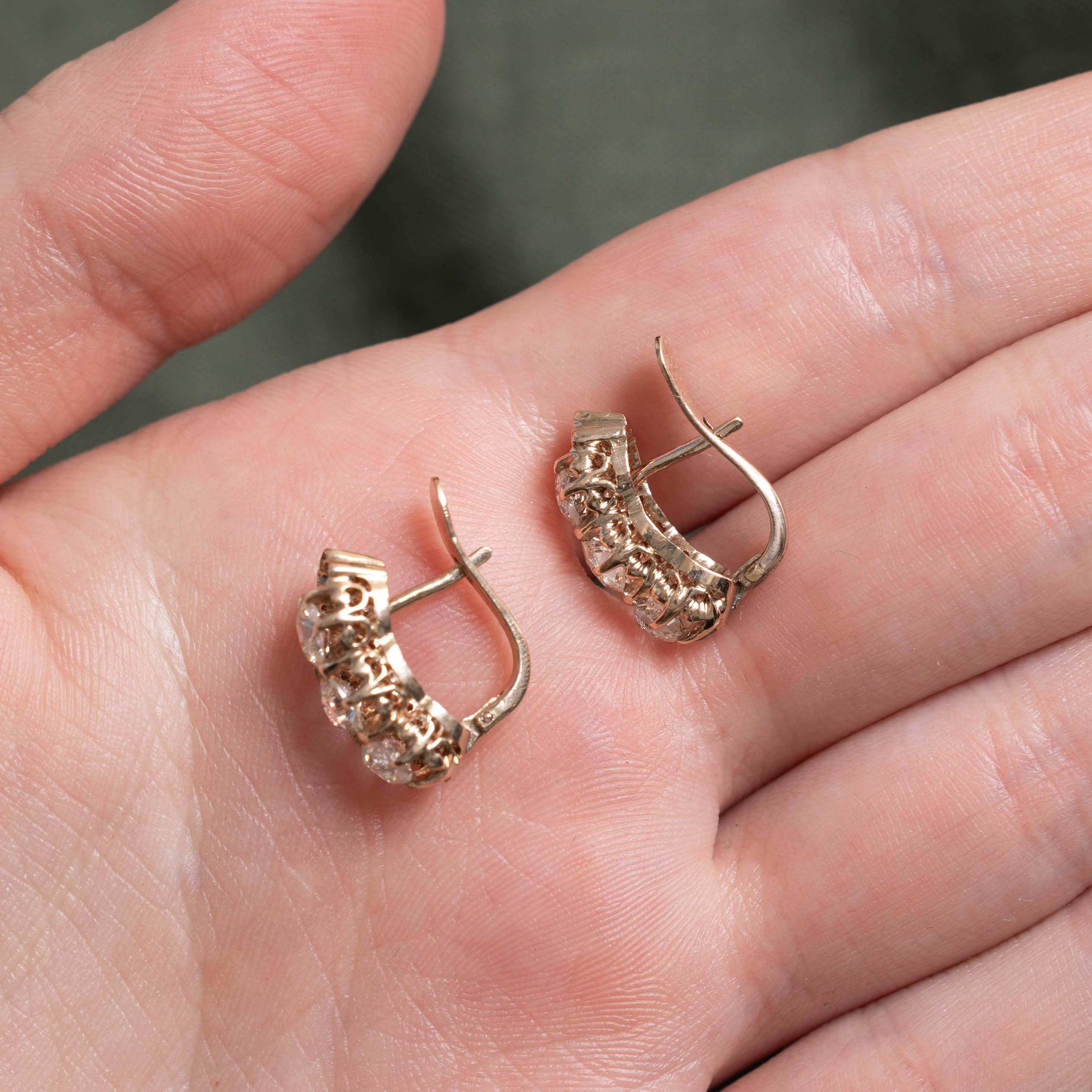 10k Old Mine Cut Diamond Huggie Earrings | 1.20ctw