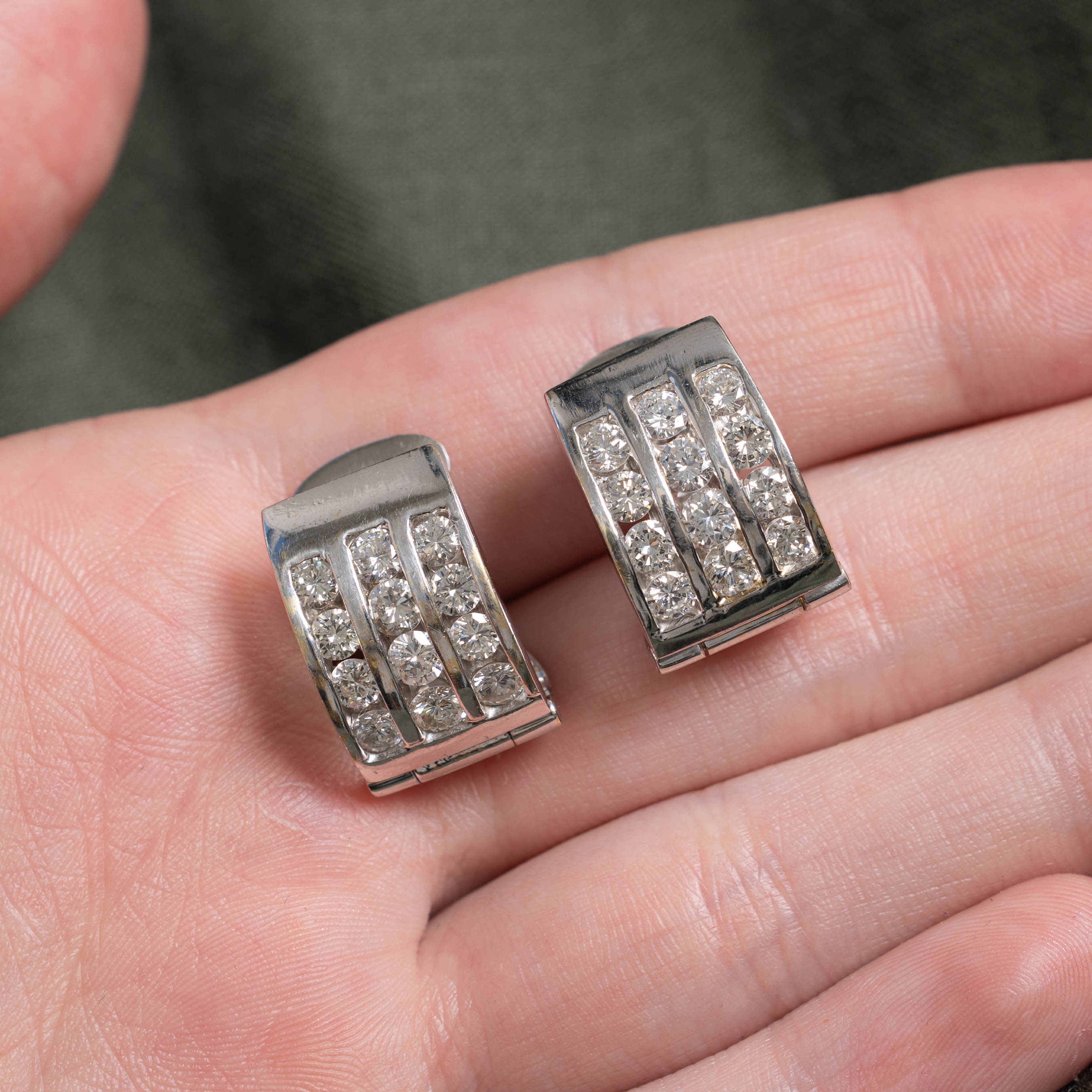 14k Multi Row Channel Set Diamond Huggie Earrings | 2.64ctw
