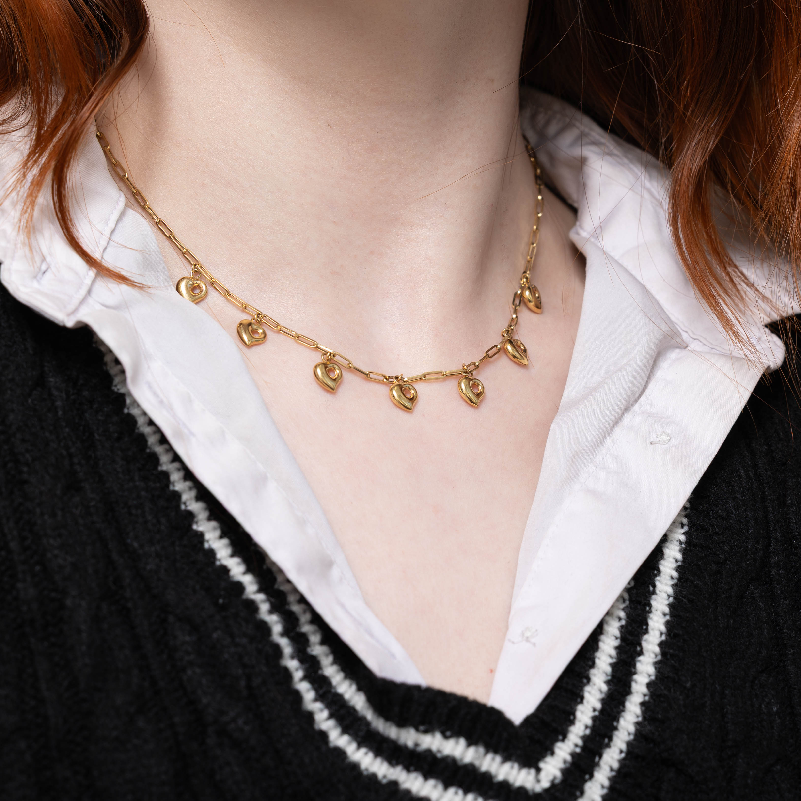 18k Heart Charm Paperclip Necklace | 15.5"