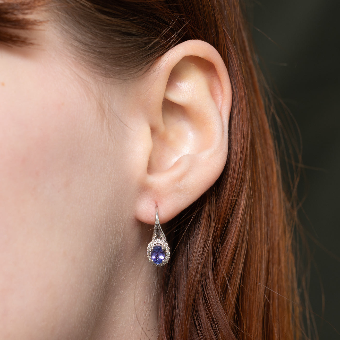 Tanzanite & Diamond Halo Drop Earrings | 0.95ctw, 0.23ctw |