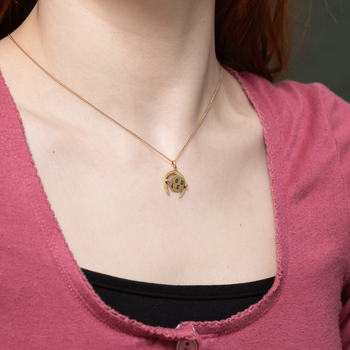 14k Yellow Gold Horseshoe Flipable "Good Luck" Pendant
