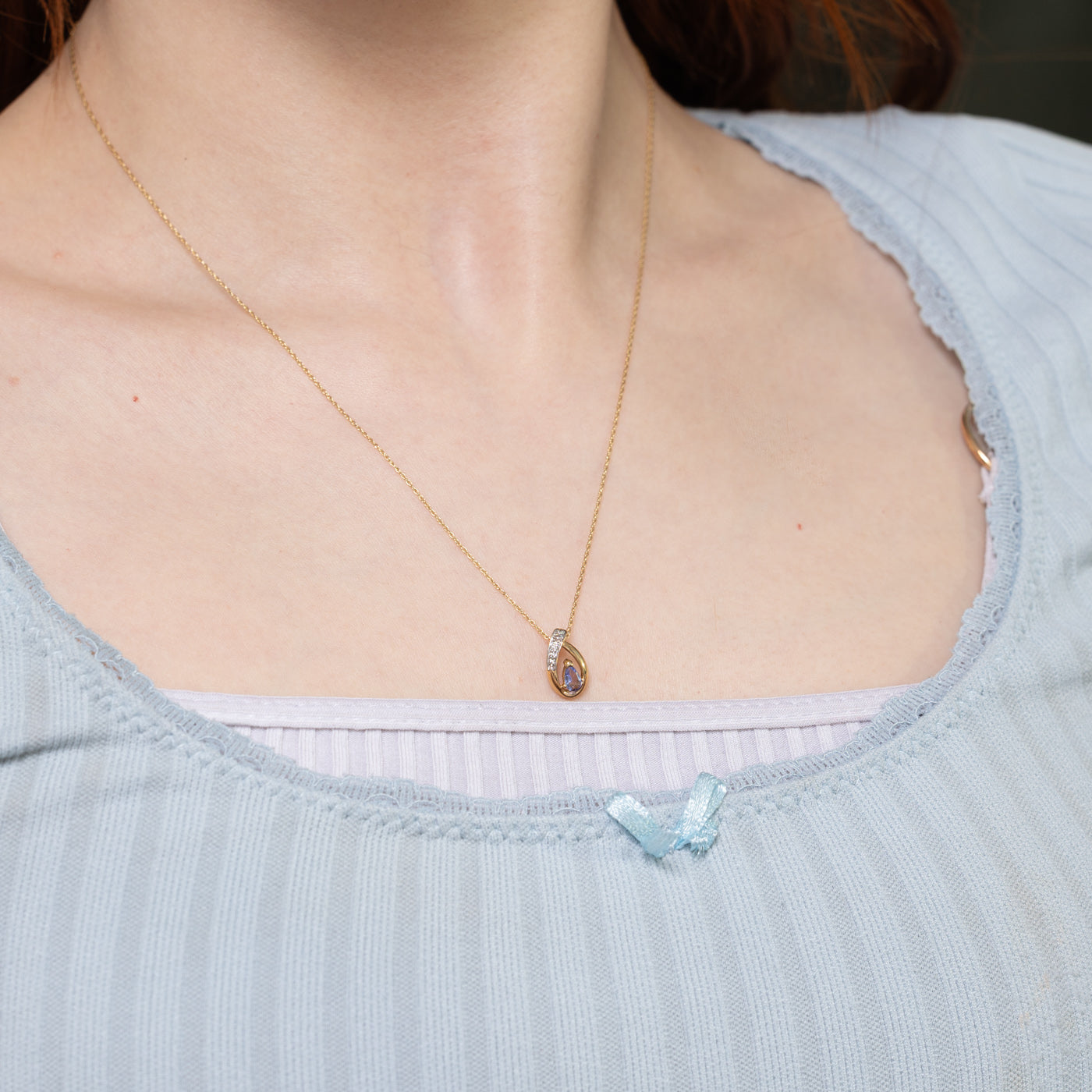 Pear Cut Tanzanite & Diamond Pendant Necklace | 0.14ct, 0.01ctw | 18" |