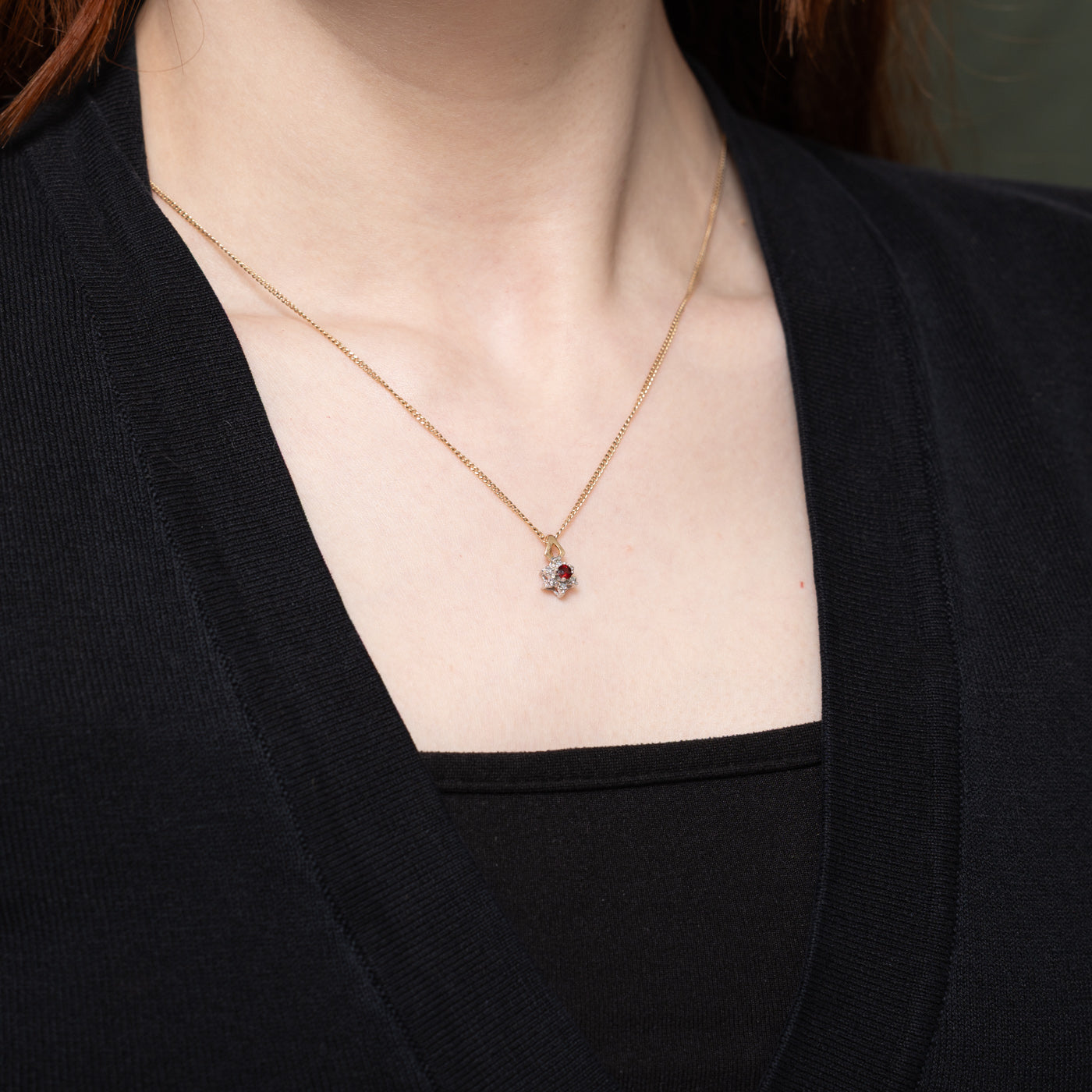 Garnet & Diamond Petal Halo Pendant