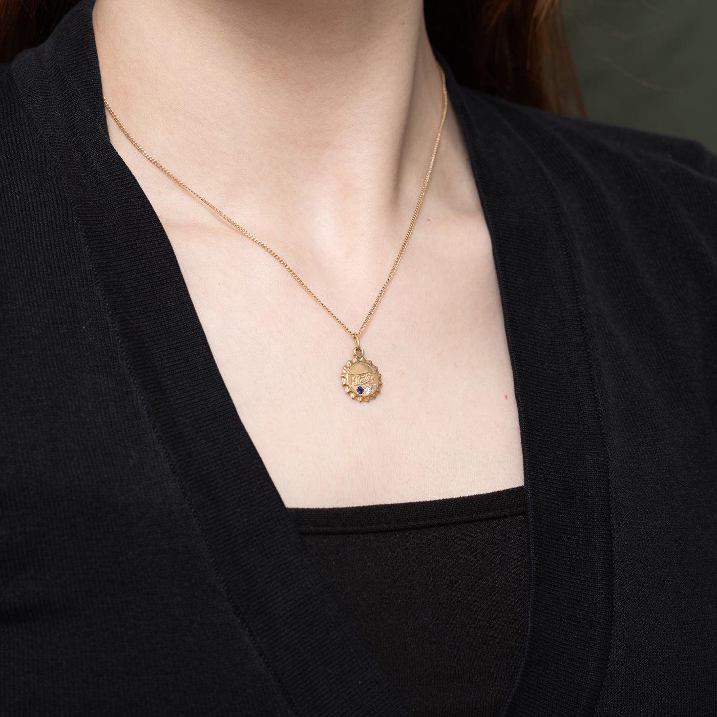 Synthetic Sappire & Diamond Pepsi-Cola Bottle Cap Charm