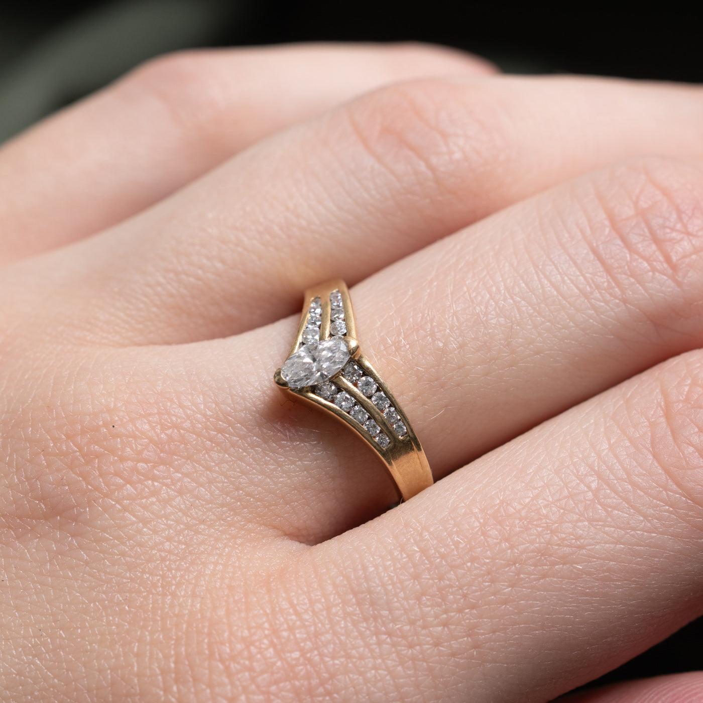 Marquise Cut Diamond Chevron Ring | 0.23ct, 0.26ctw | SZ 5.5 |