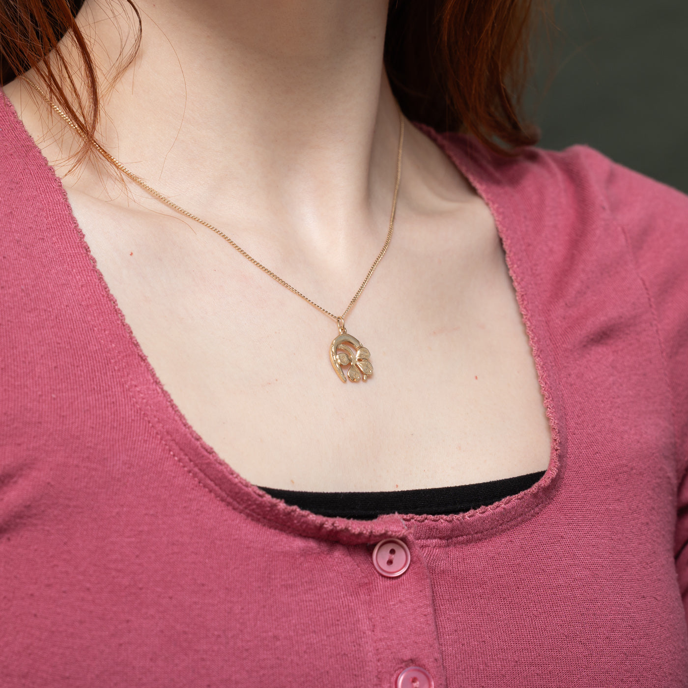 10k Yellow Gold Lucky Four Leaf Clover & Horseshoe Charm