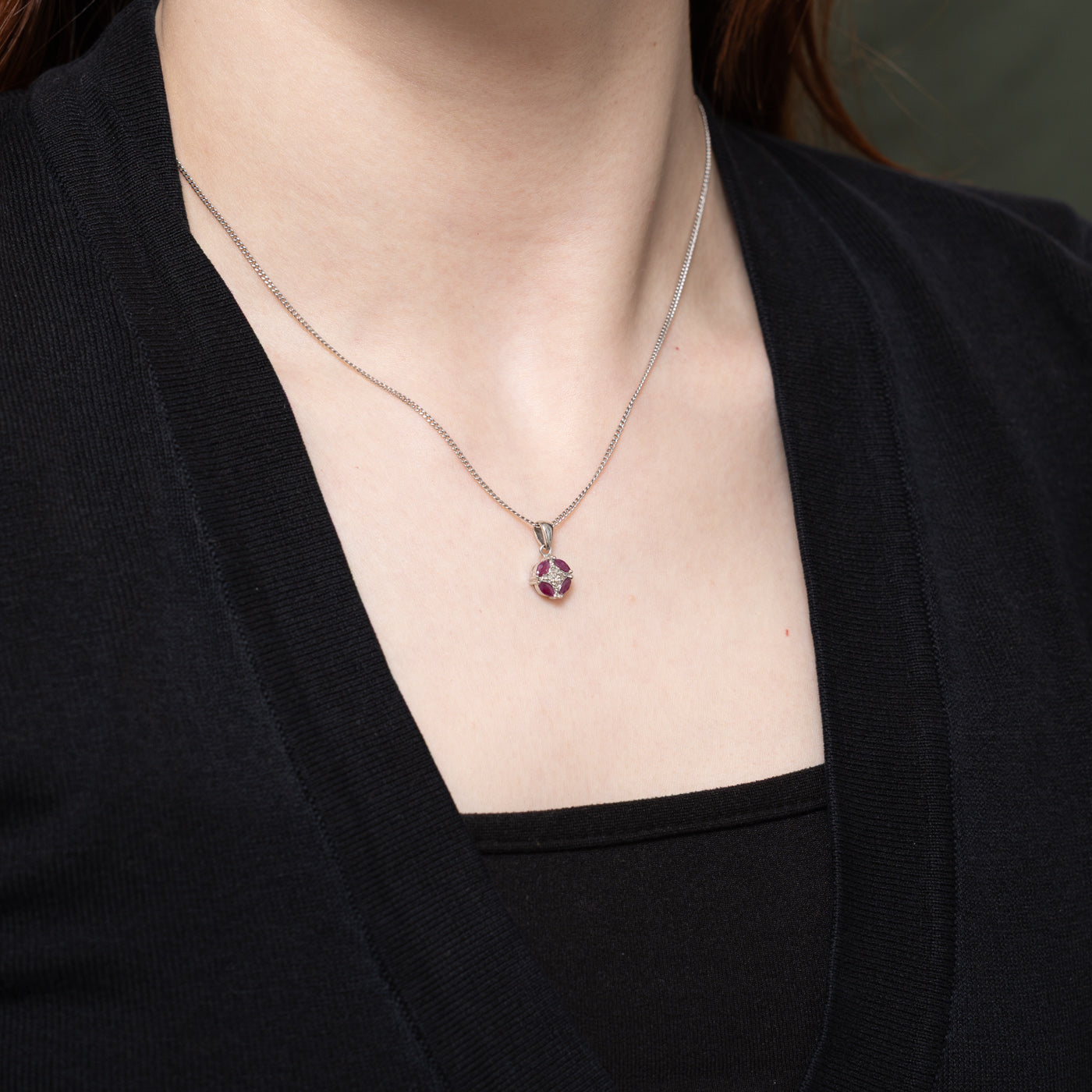 Marquise Cut Ruby & Diamond Cluster Pendant