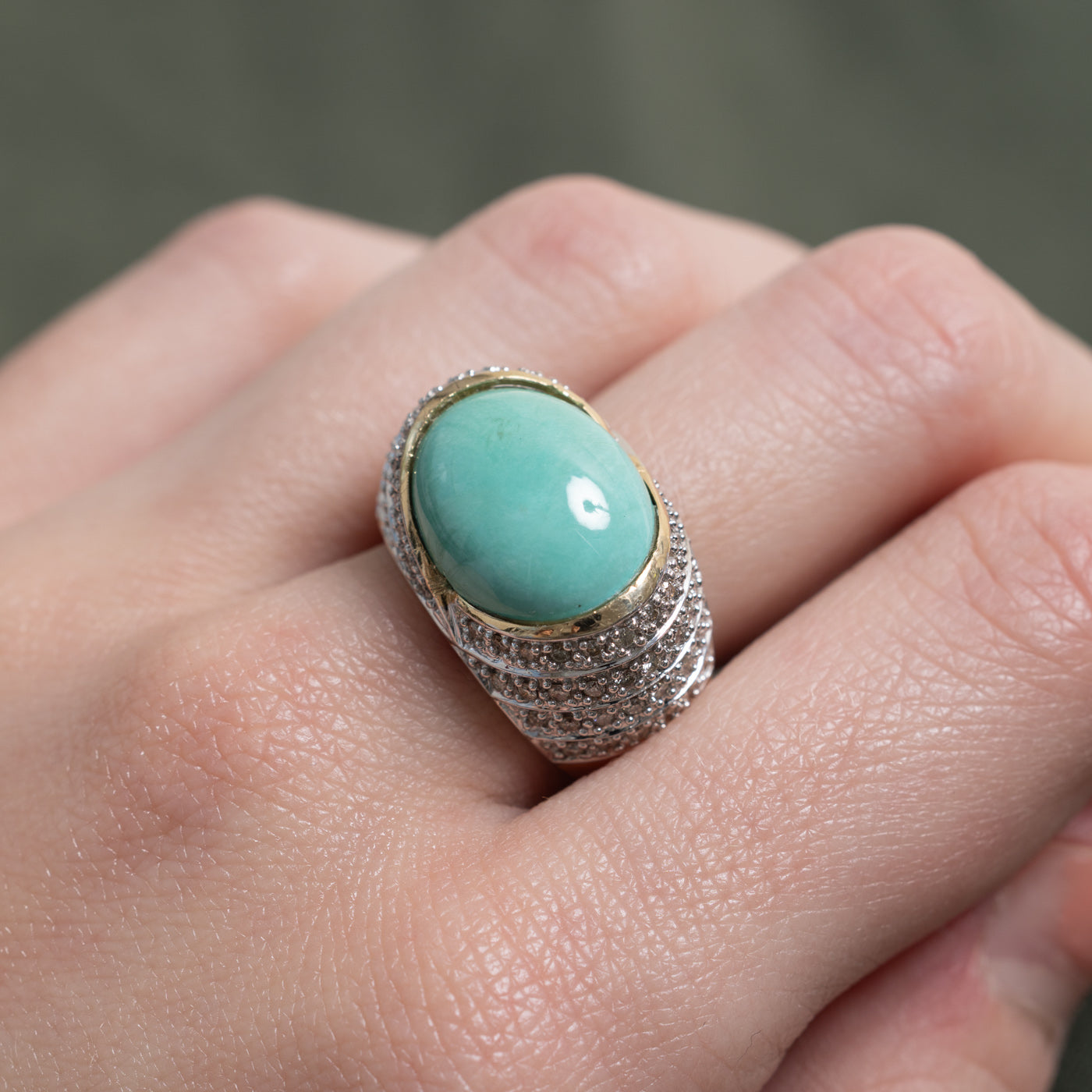 'Le Vian' Bezel Set Turquoise & Diamond Dome Cocktail Ring | 9.0ct, 0.35ctw | SZ 7.0 |