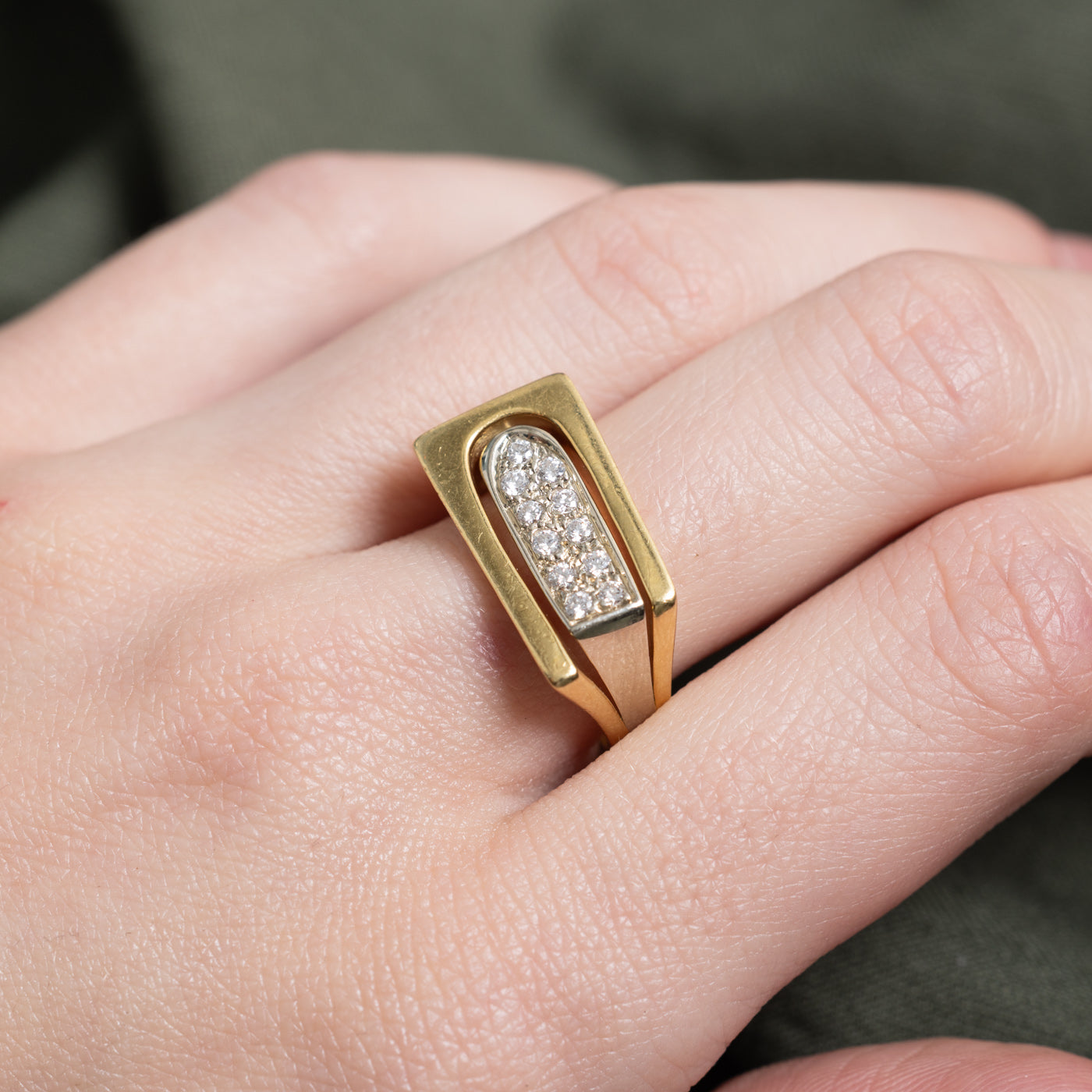 'Birks' Two Tone Geometric Diamond Chunky Ring | 0.22ctw | SZ 7.25 |