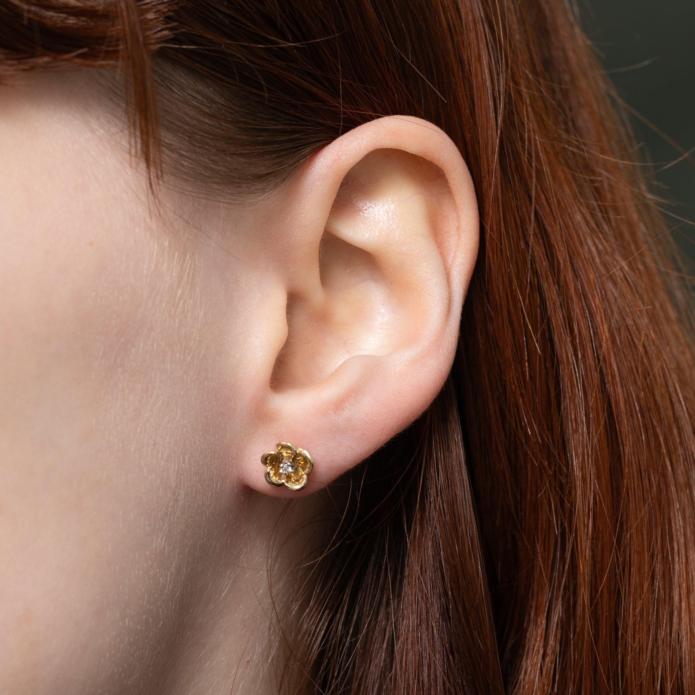 Diamond Hibiscus Flower Stud Earrings | 0.02ctw