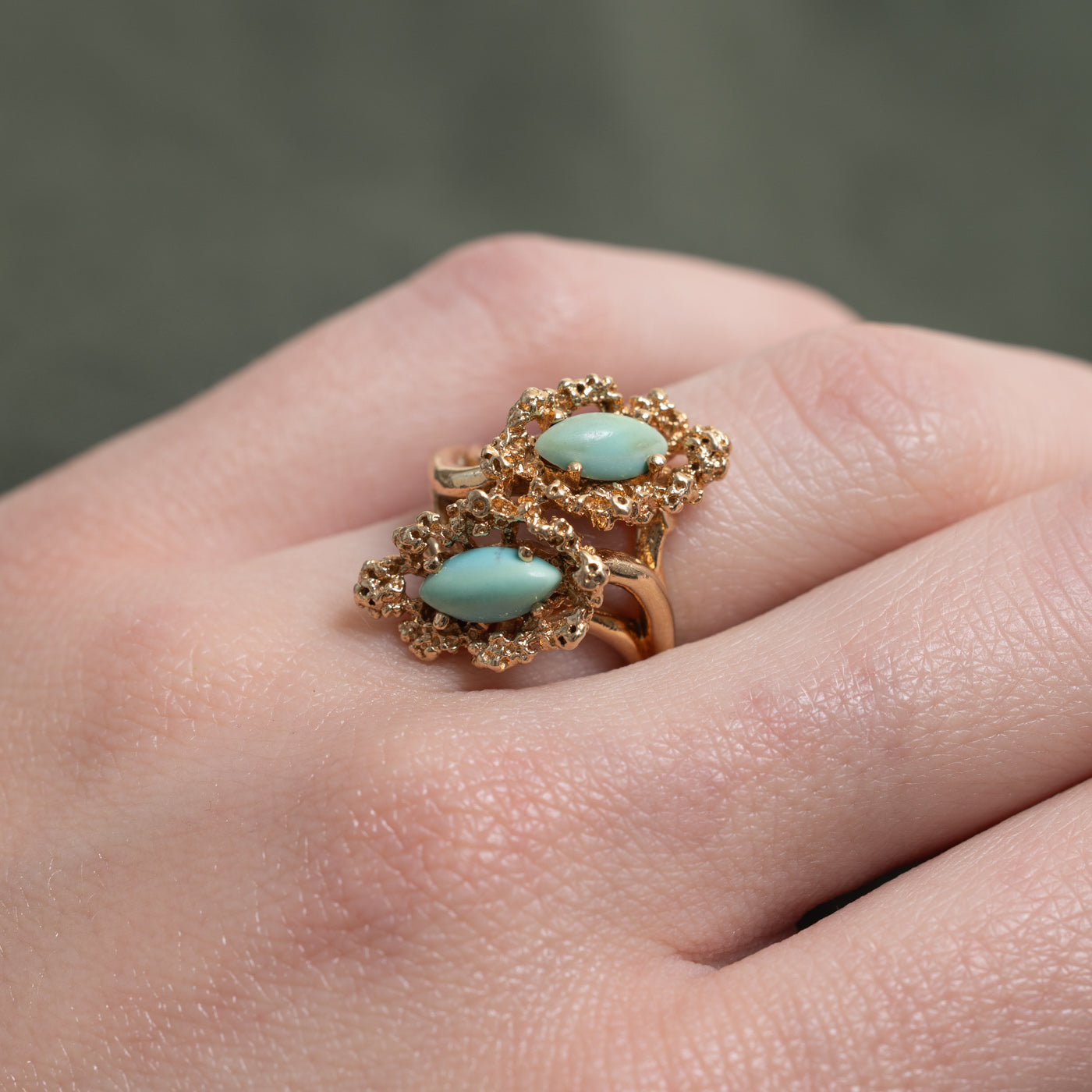 Two Stone Turquoise Nuggety Ring | 1.0ctw | SZ 5.0 |