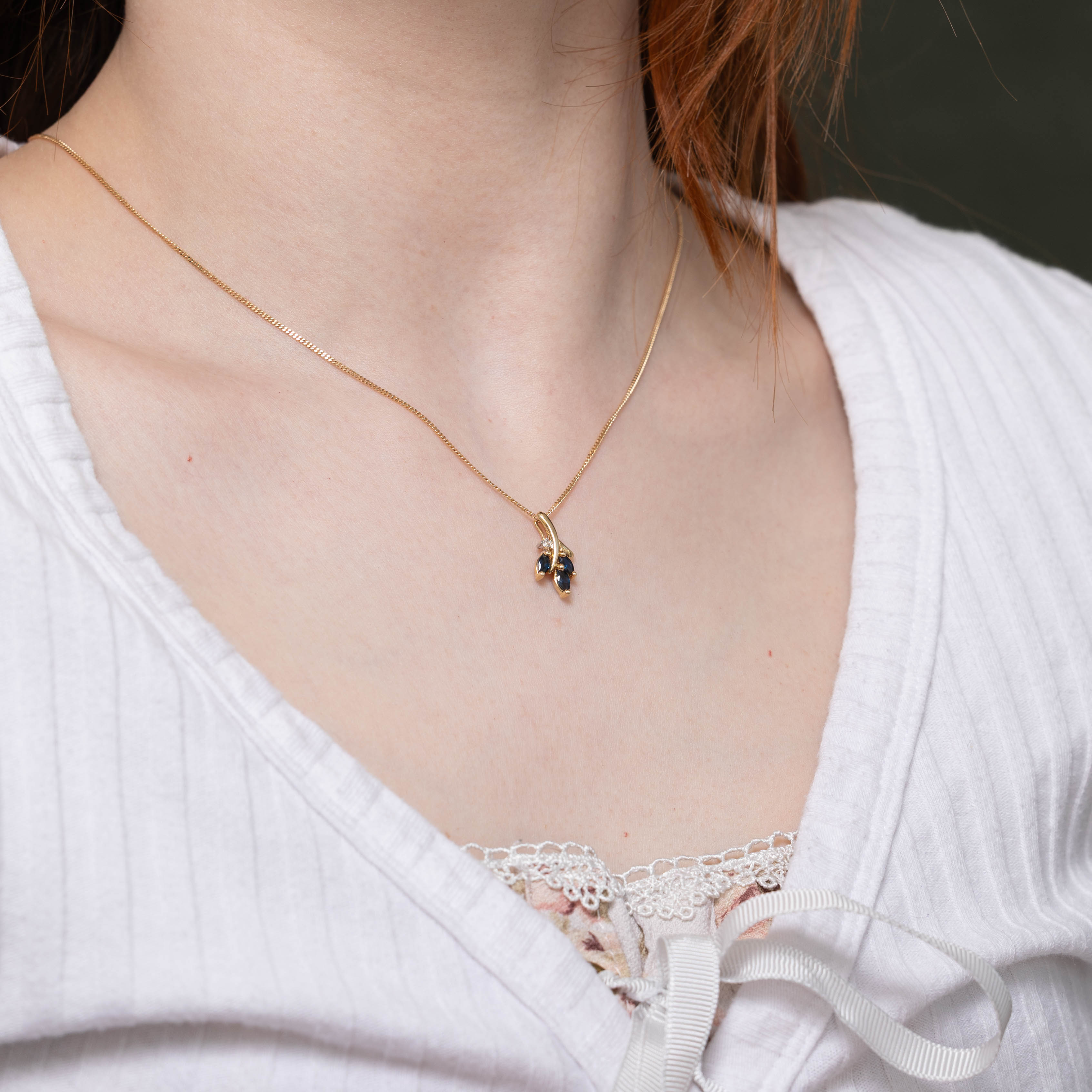 14k Sapphire & Diamond Accented Floral Pendant
