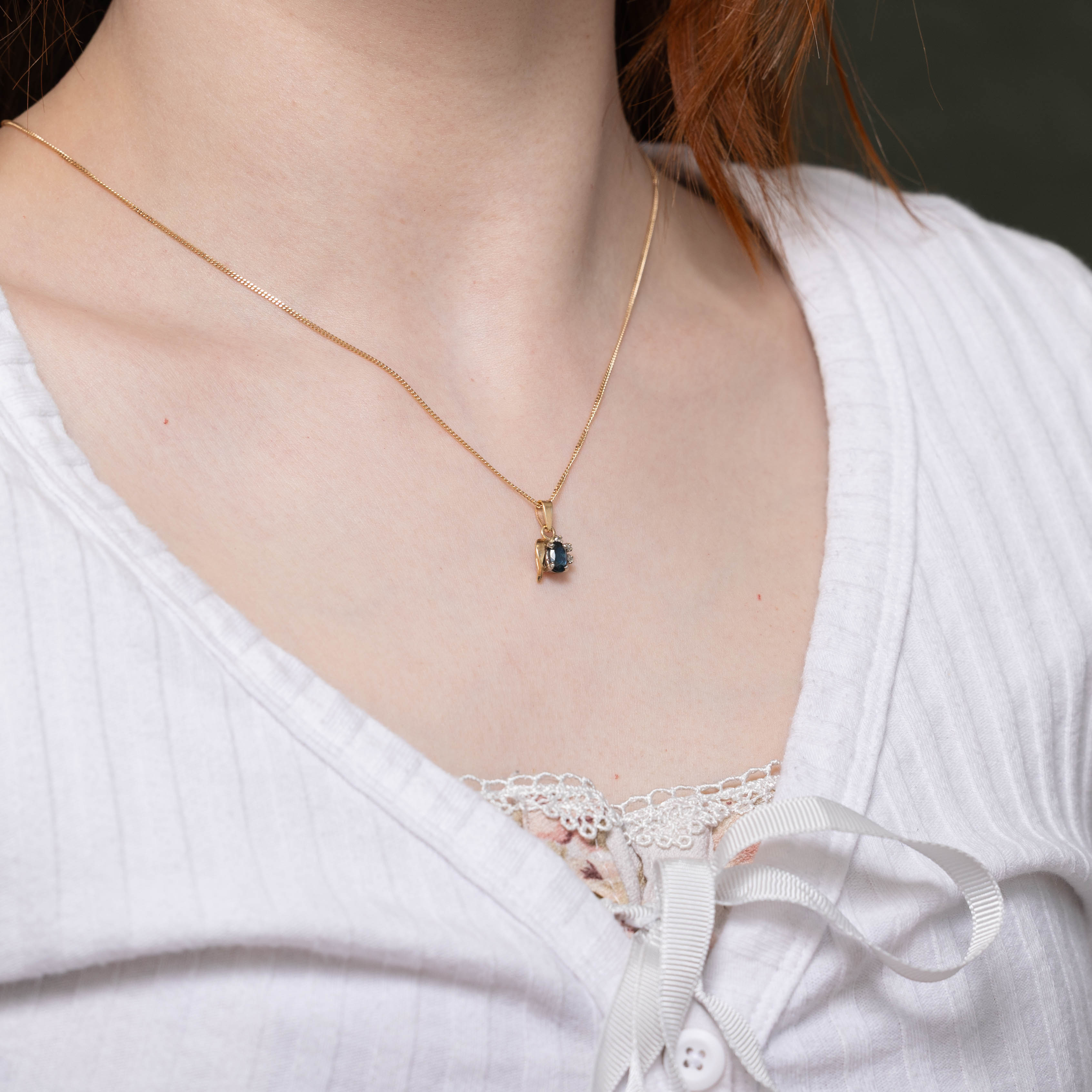 14k Sapphire & Diamond Accented Pendant
