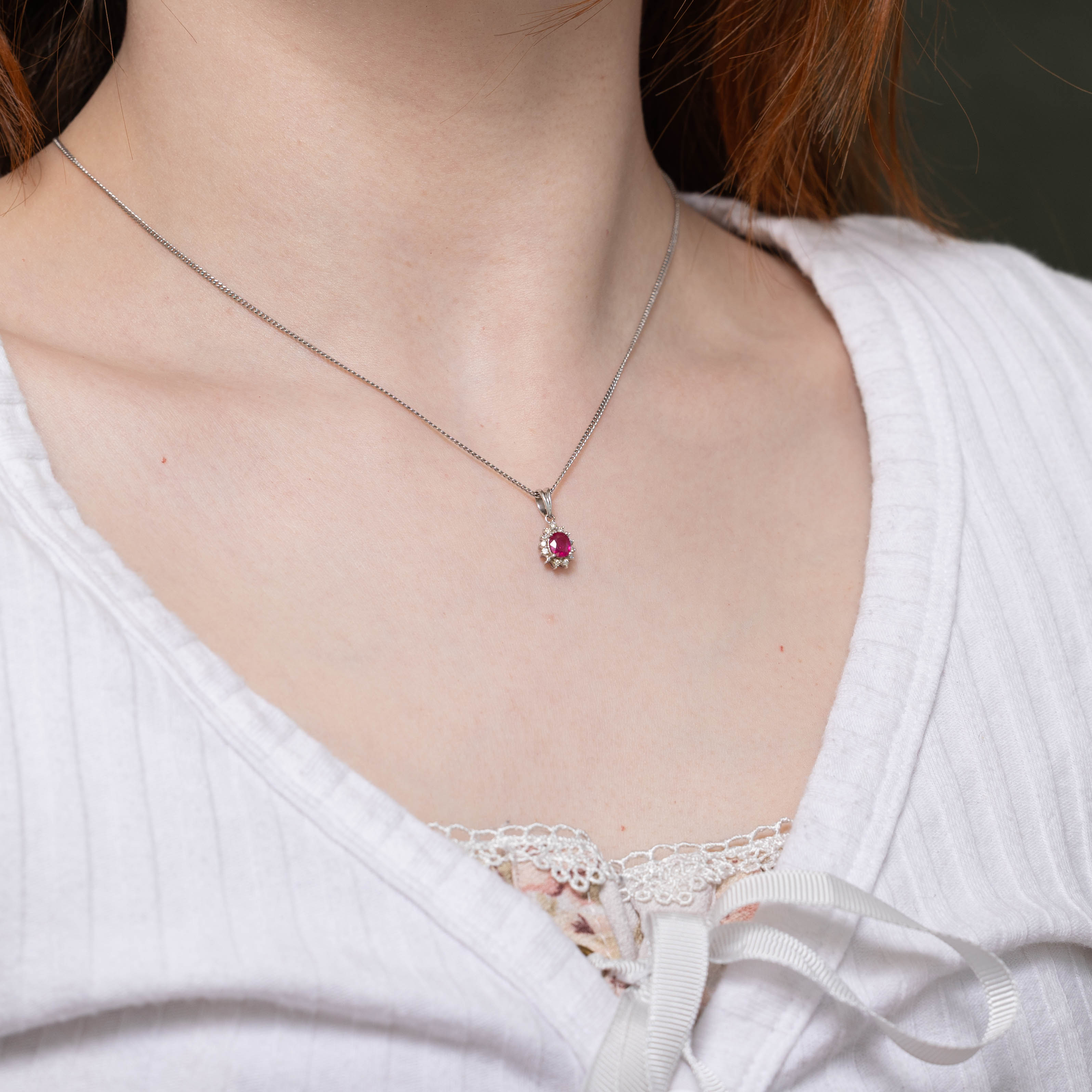 14k Ruby & Diamond Petal Halo Pendant