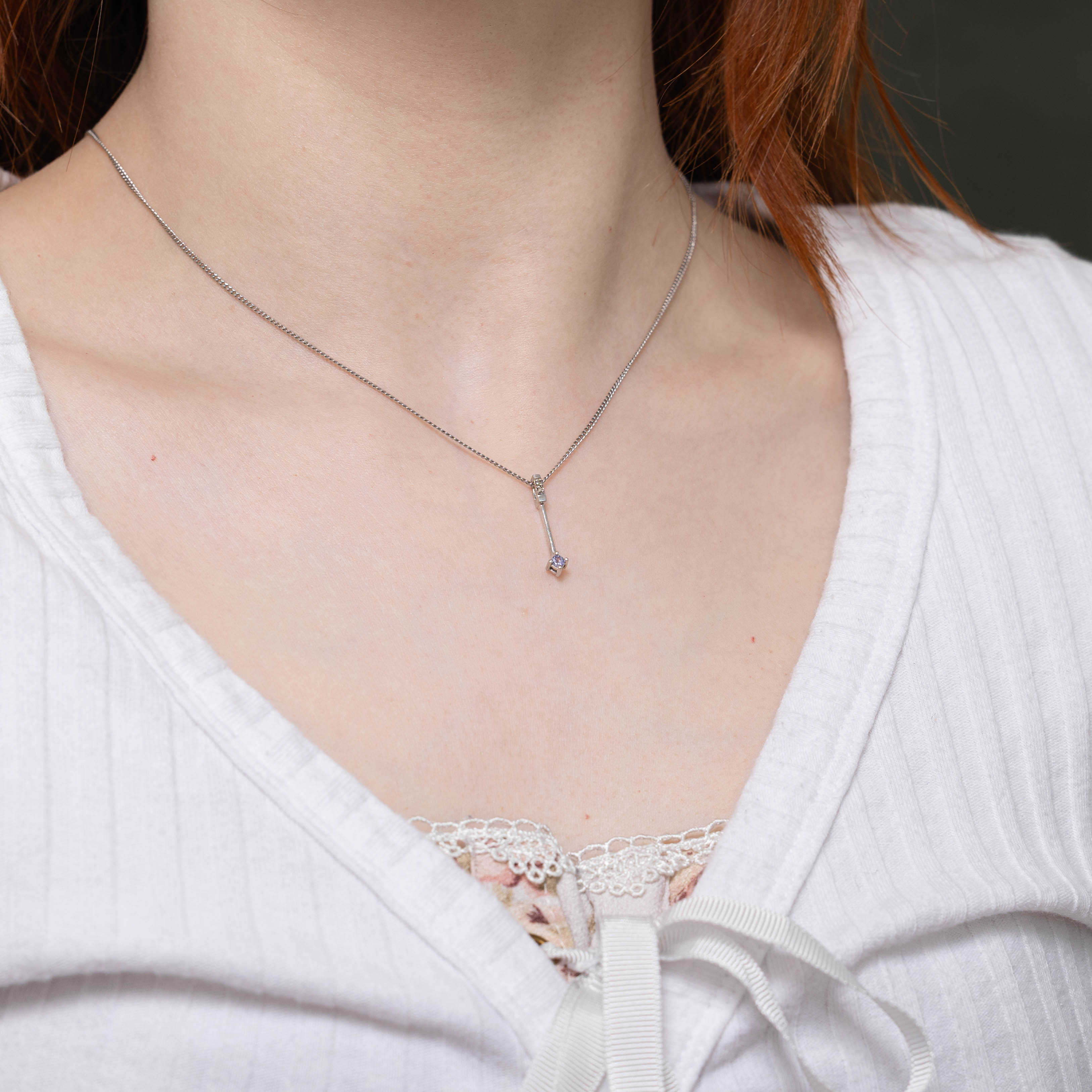 10k Tanzanite & Diamond Bar Drop Pendant