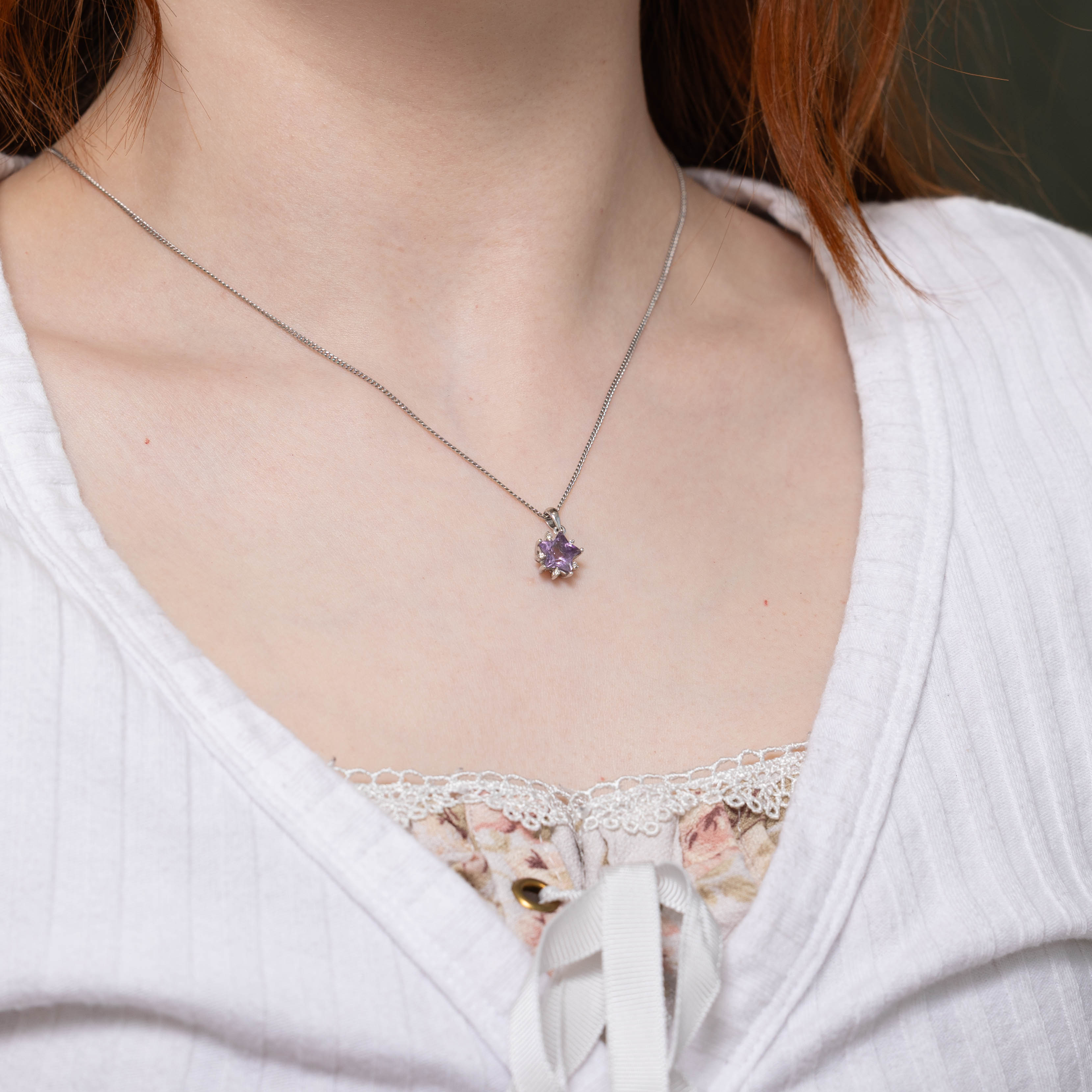 18k Amethyst & Diamond Star Pendant