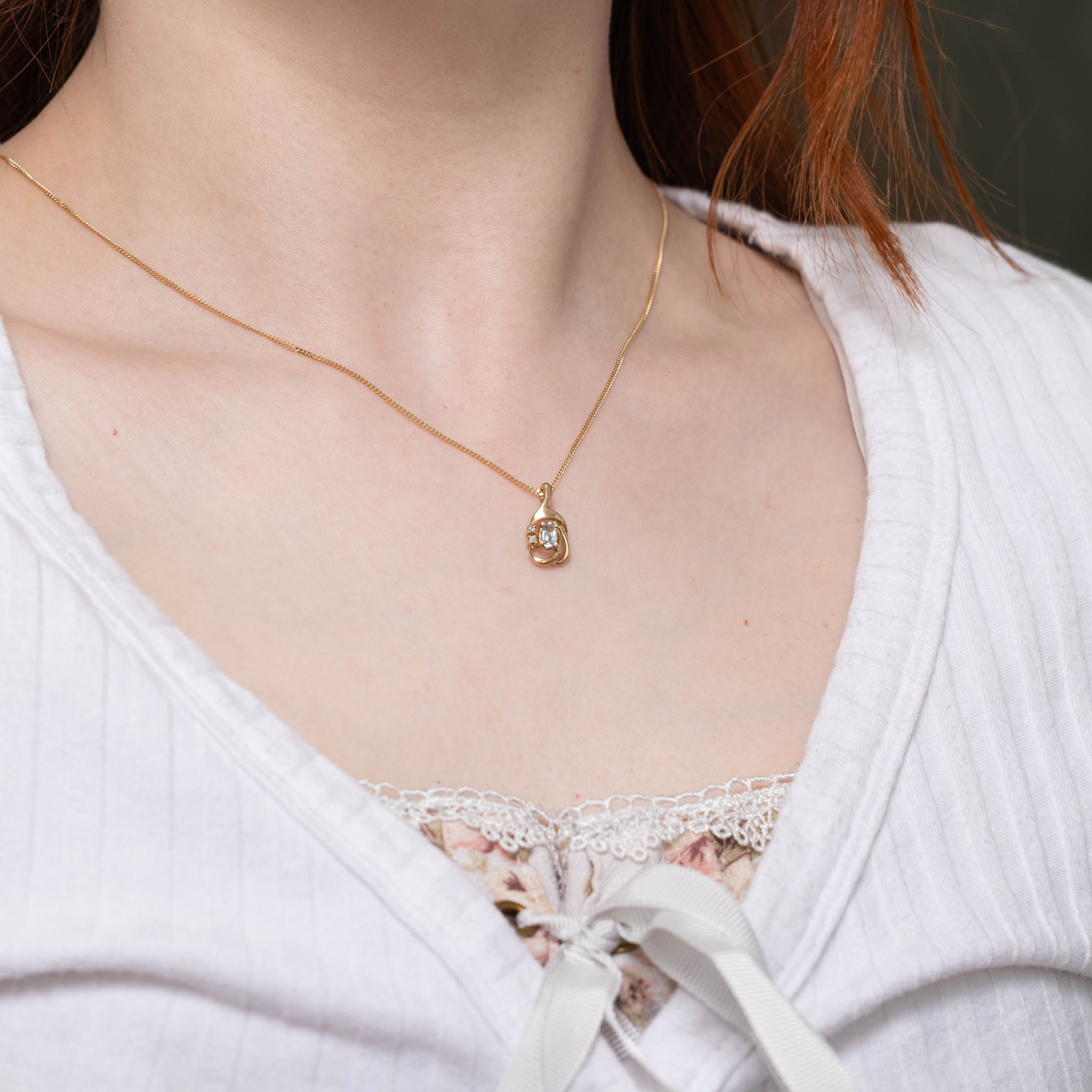 10k Aquamarine & Diamond Abstract Pendant