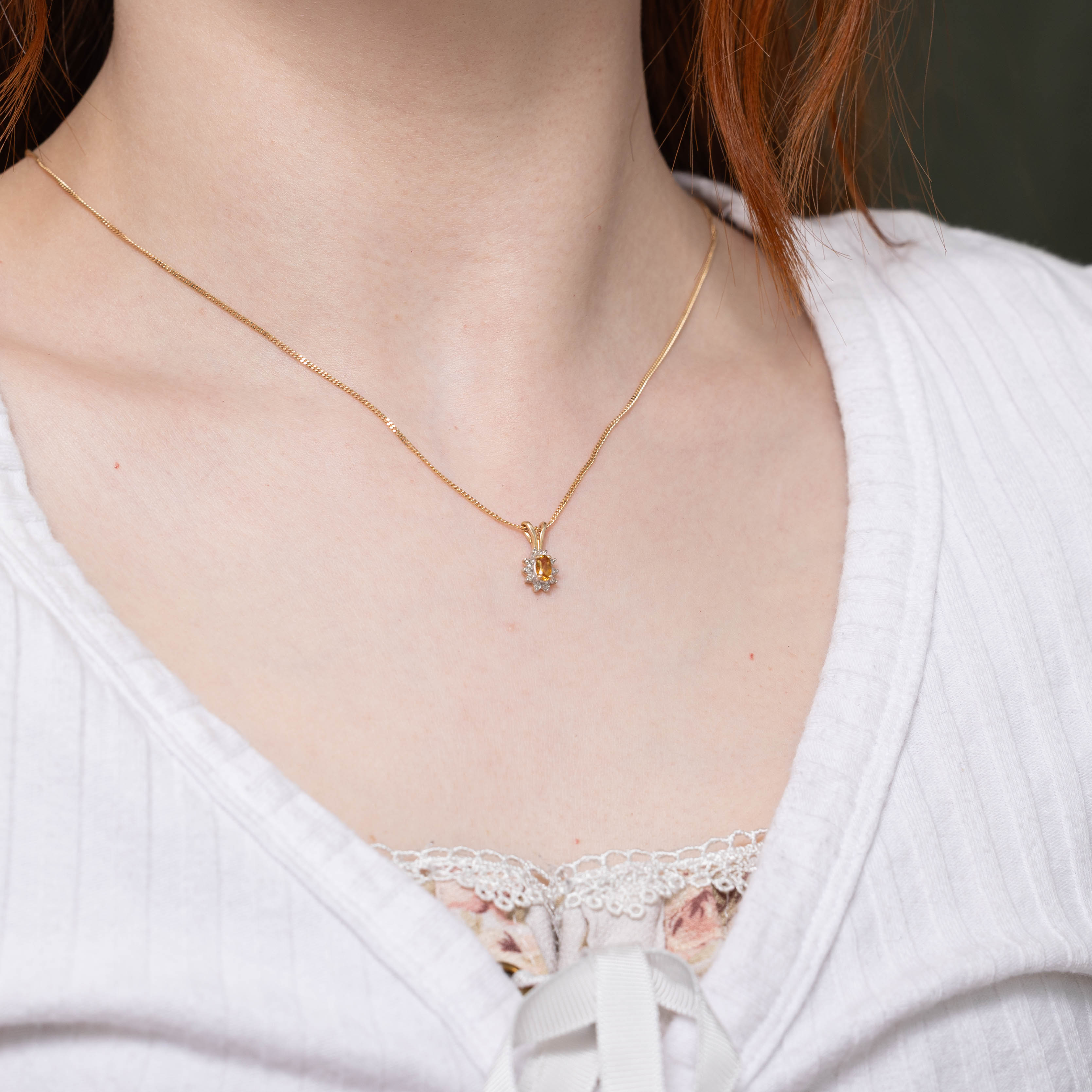 10k Citrine & Diamond Petal Halo Pendant