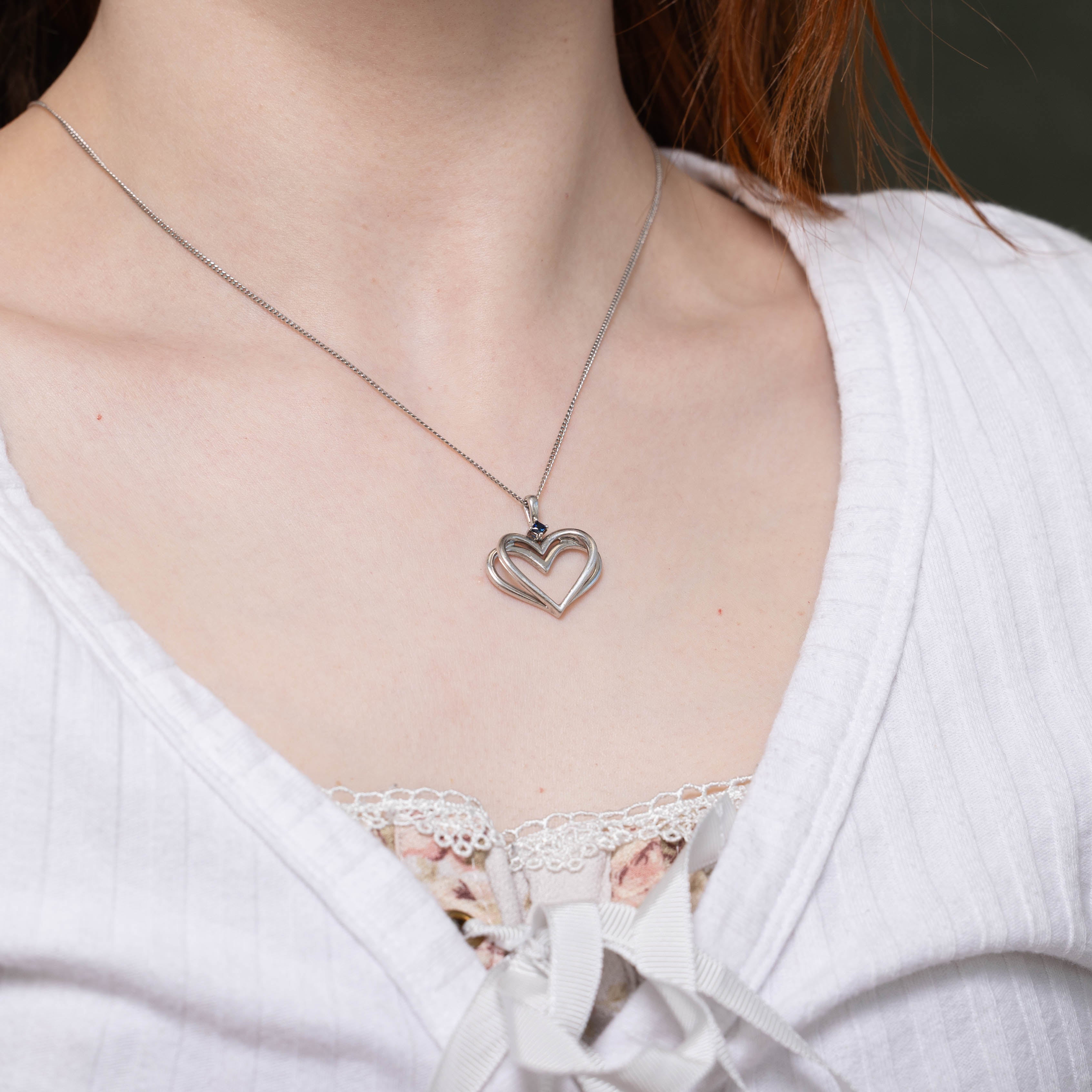 Sterling Silver Sapphire Heart Pendant
