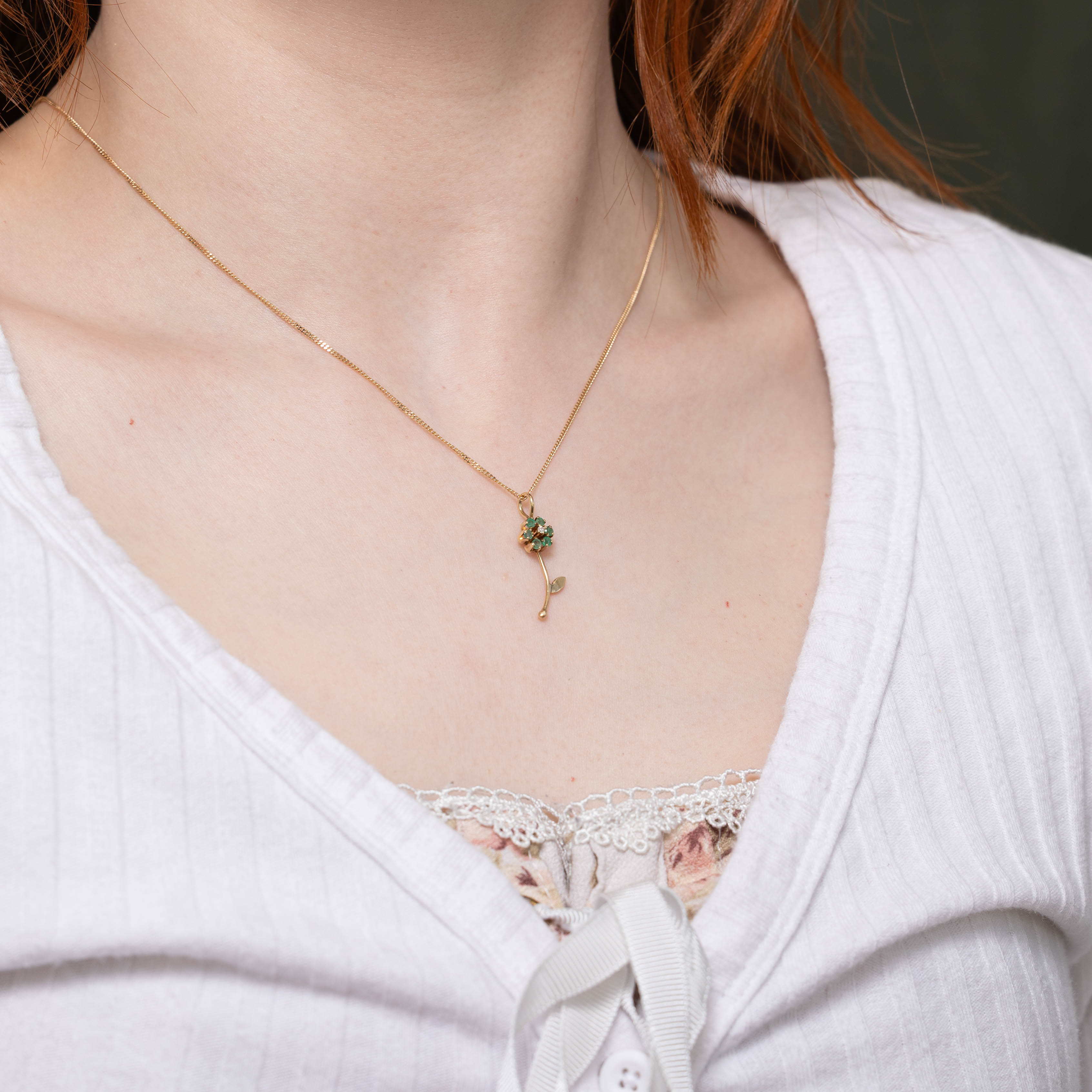 14k Emerald & Diamond Flower Charm