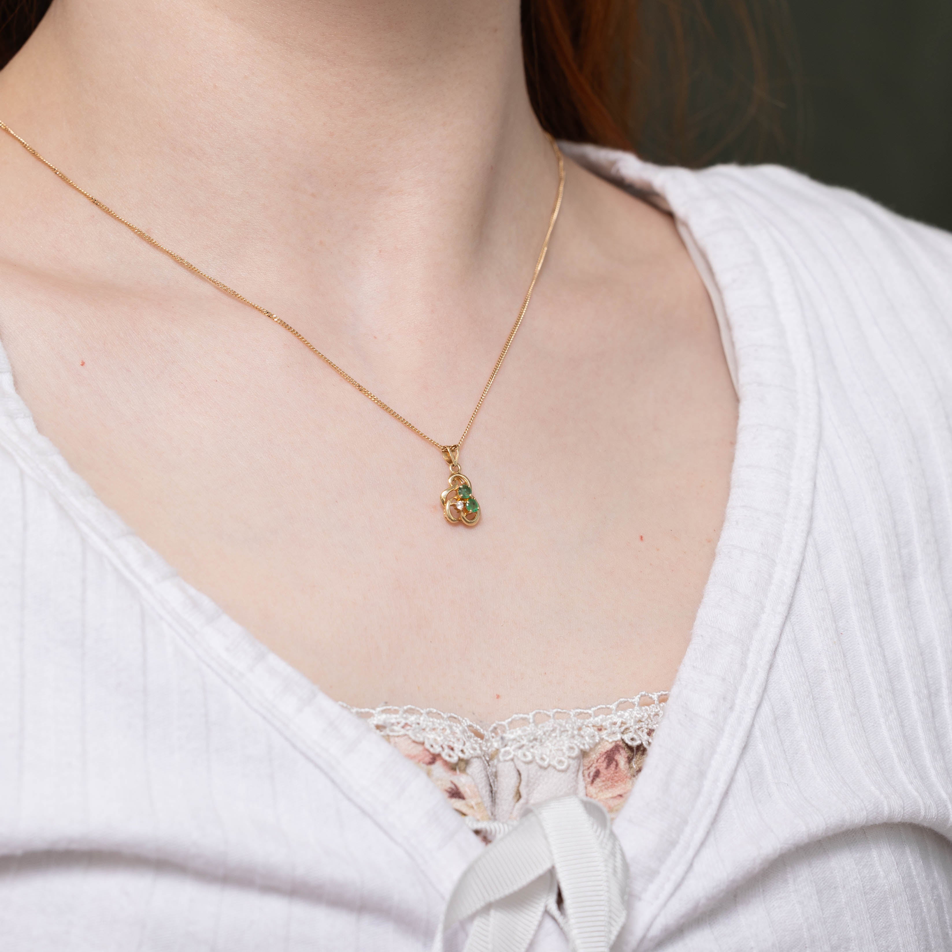 14k Emerald & Diamond Cluster Openwork Pendant