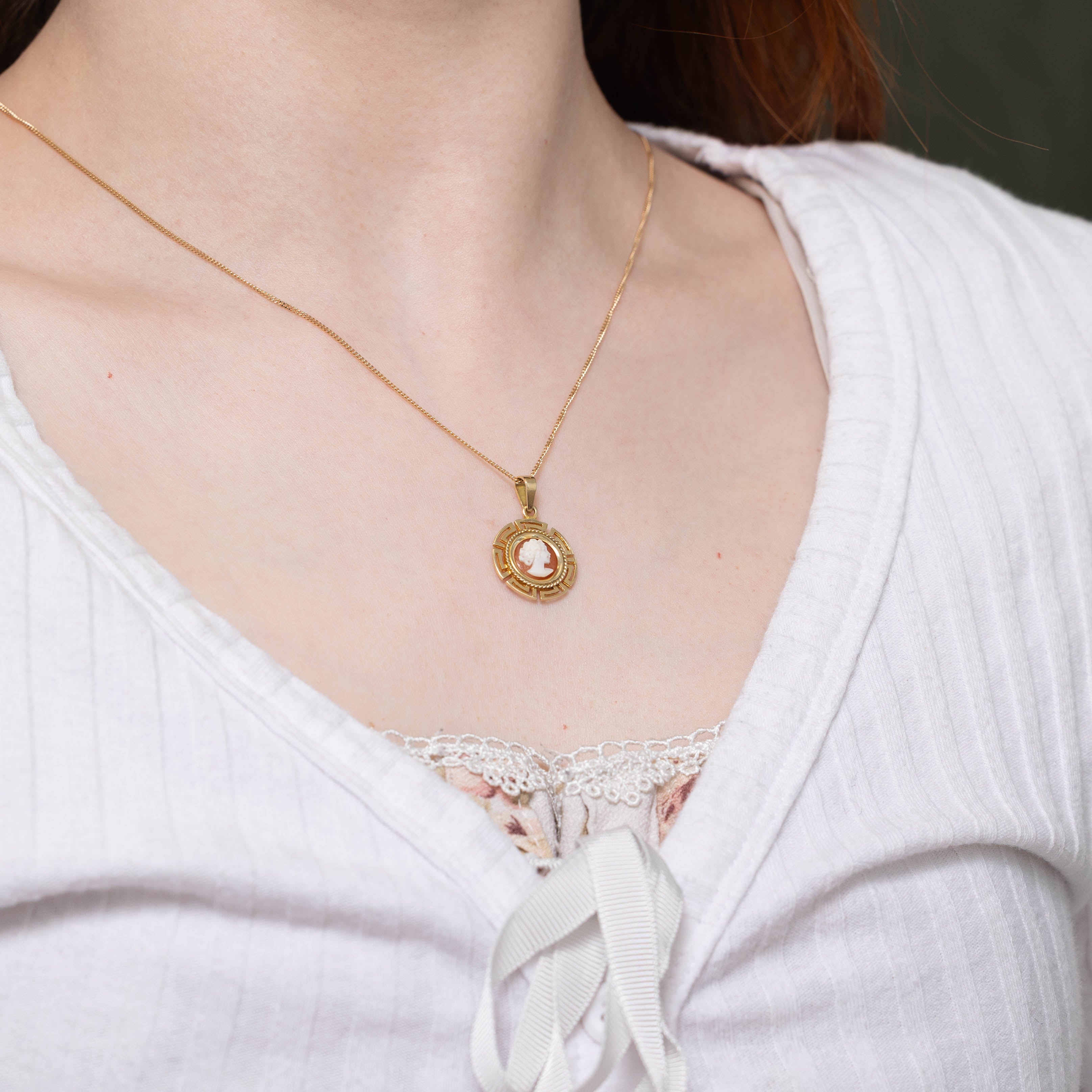 14k Shell Cameo Geometric Pendant
