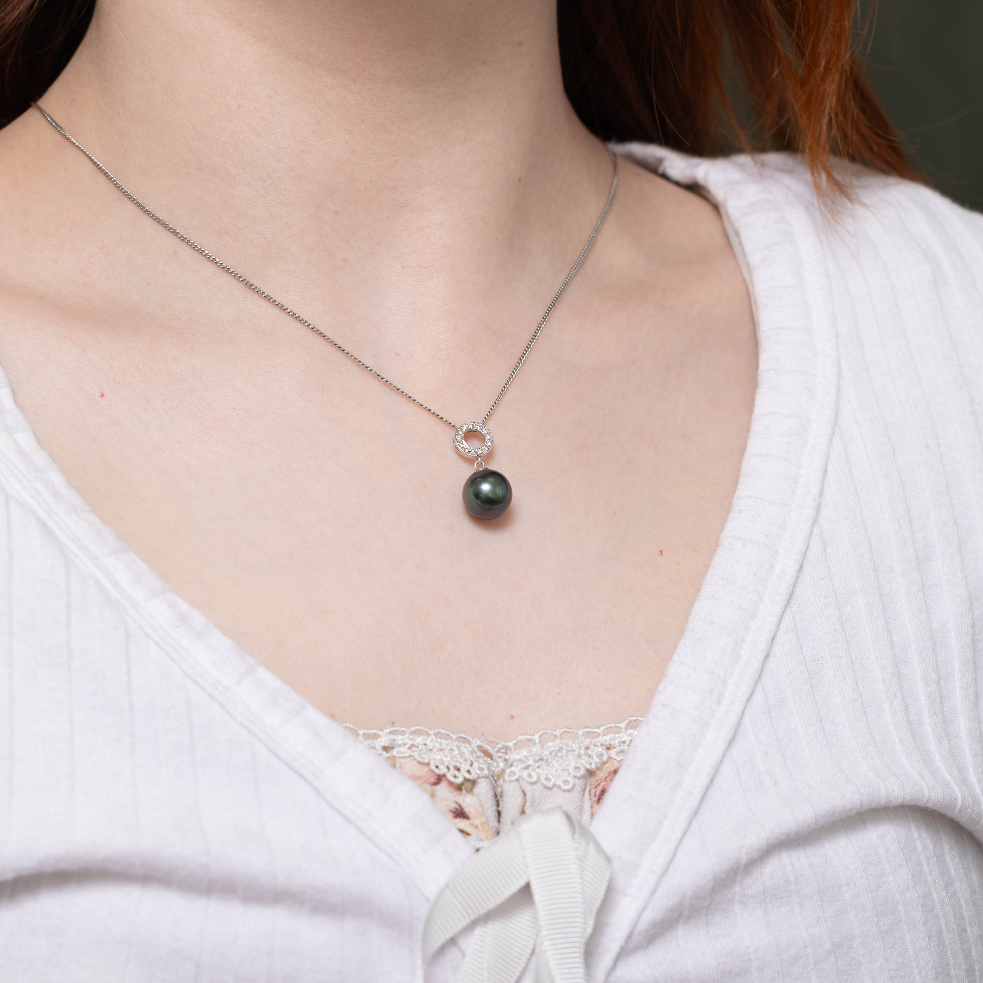 14k Pearl & Diamond Circle Pendant