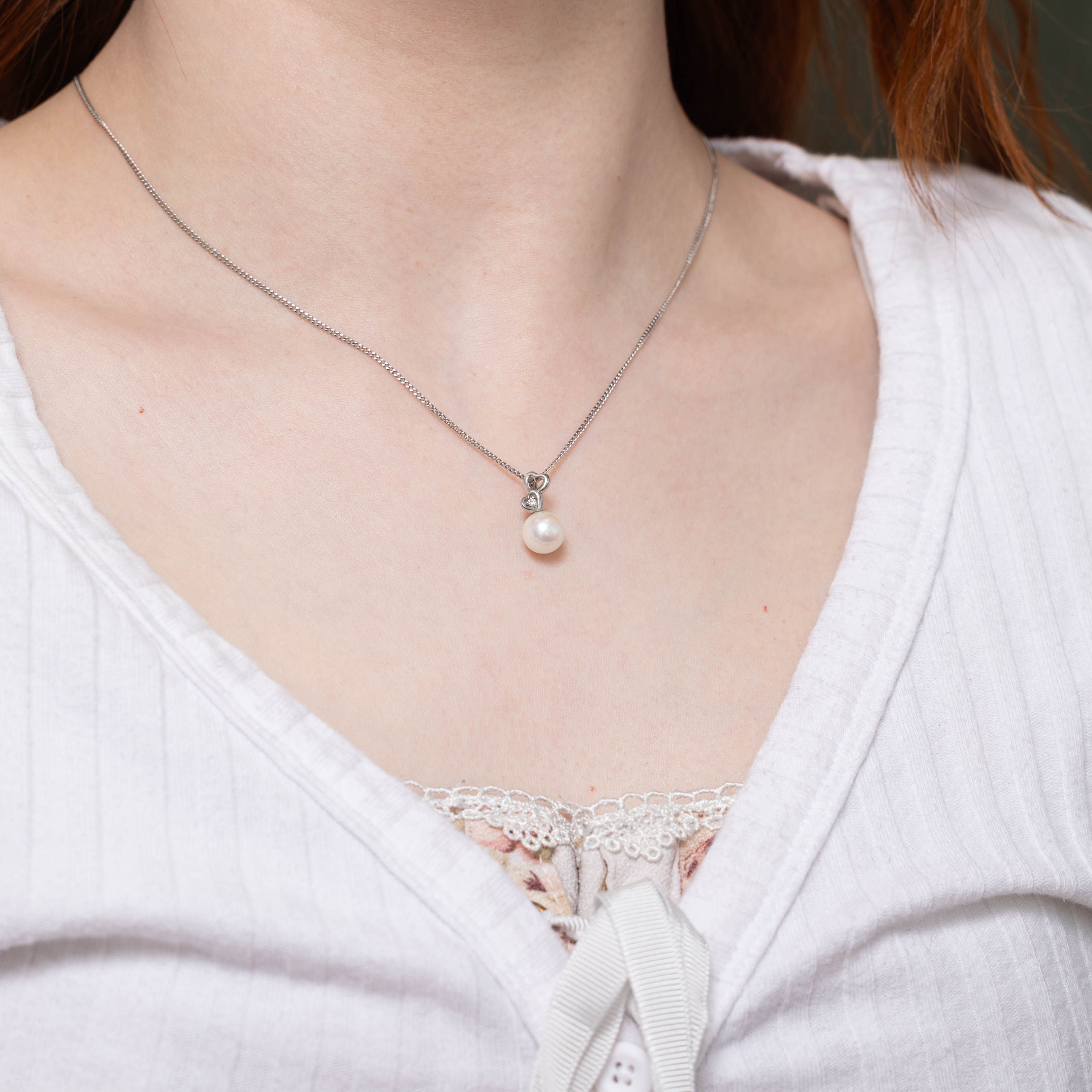 14k Pearl & Diamond Heart Pendant