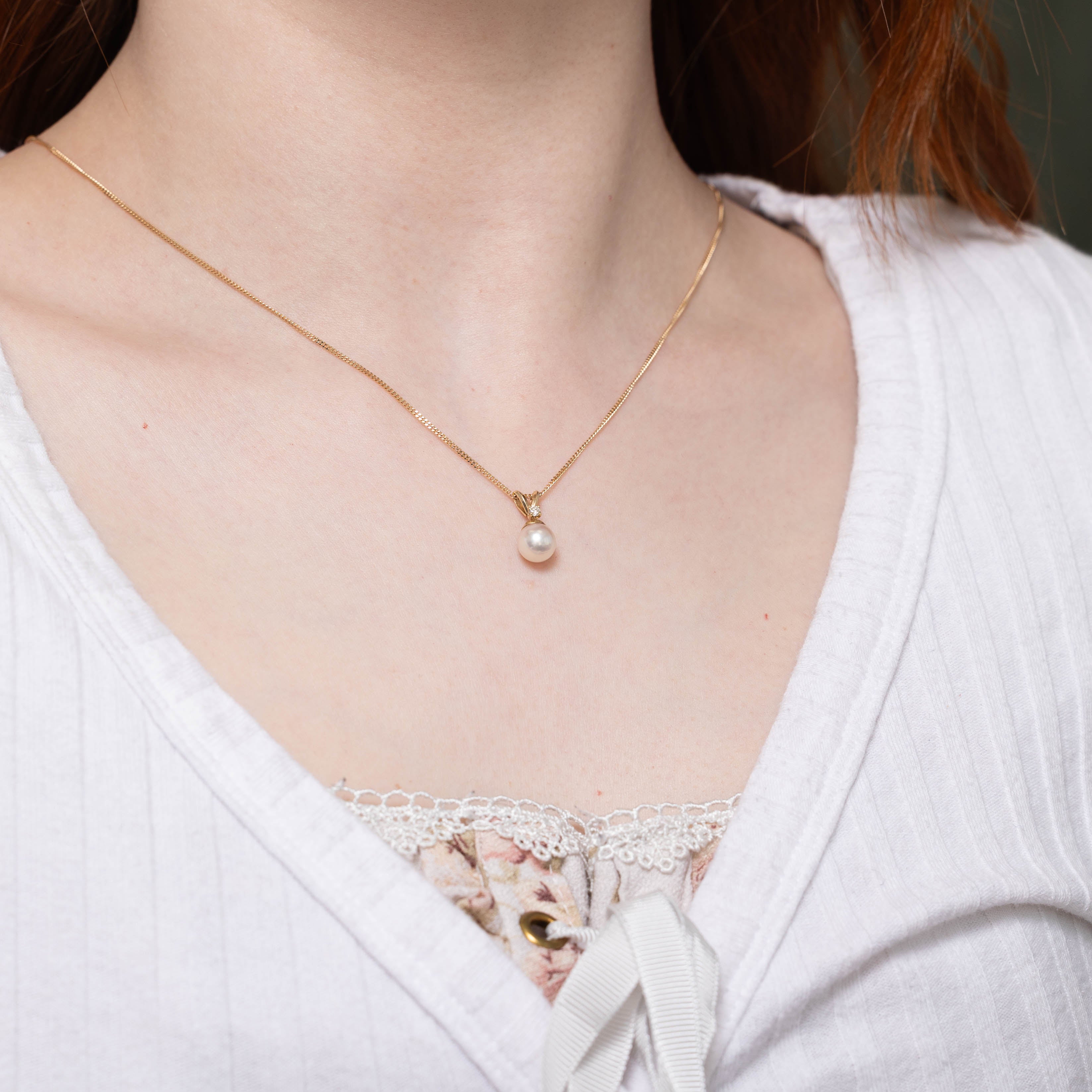 14k Pearl & Diamond Accented Pendant
