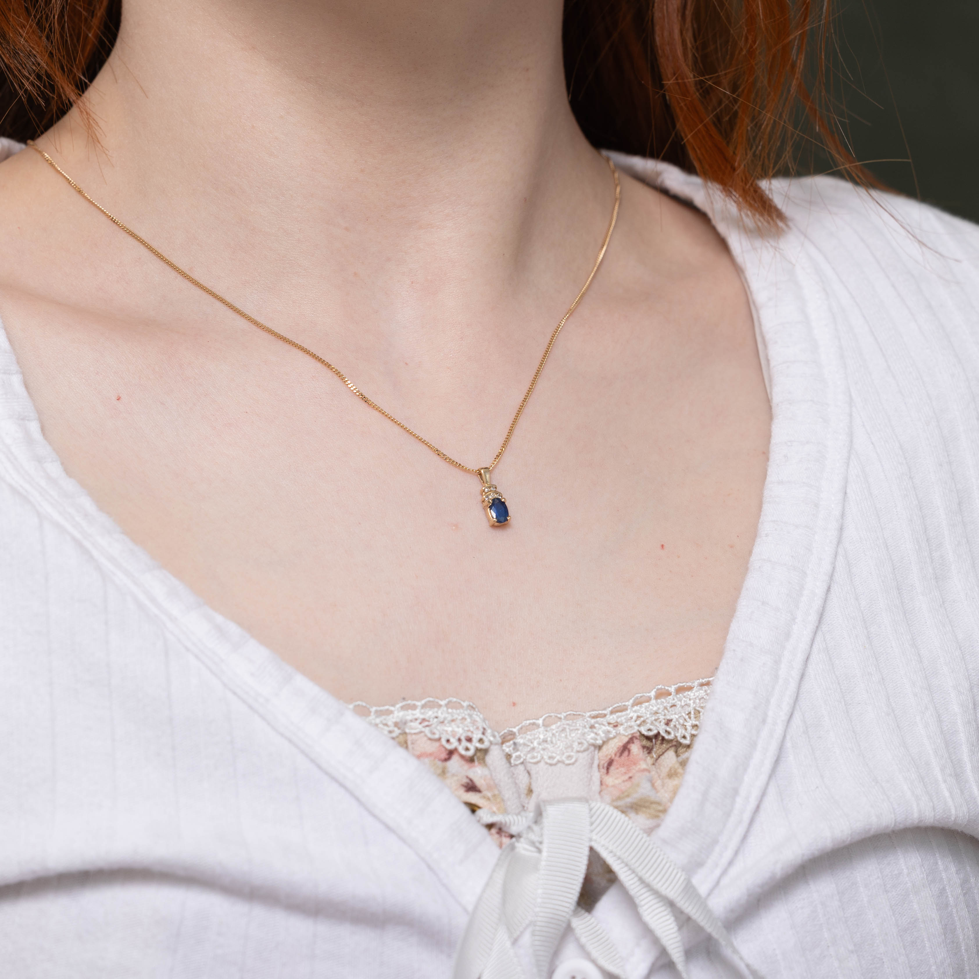 10k Sapphire & Diamond Accented Pendant