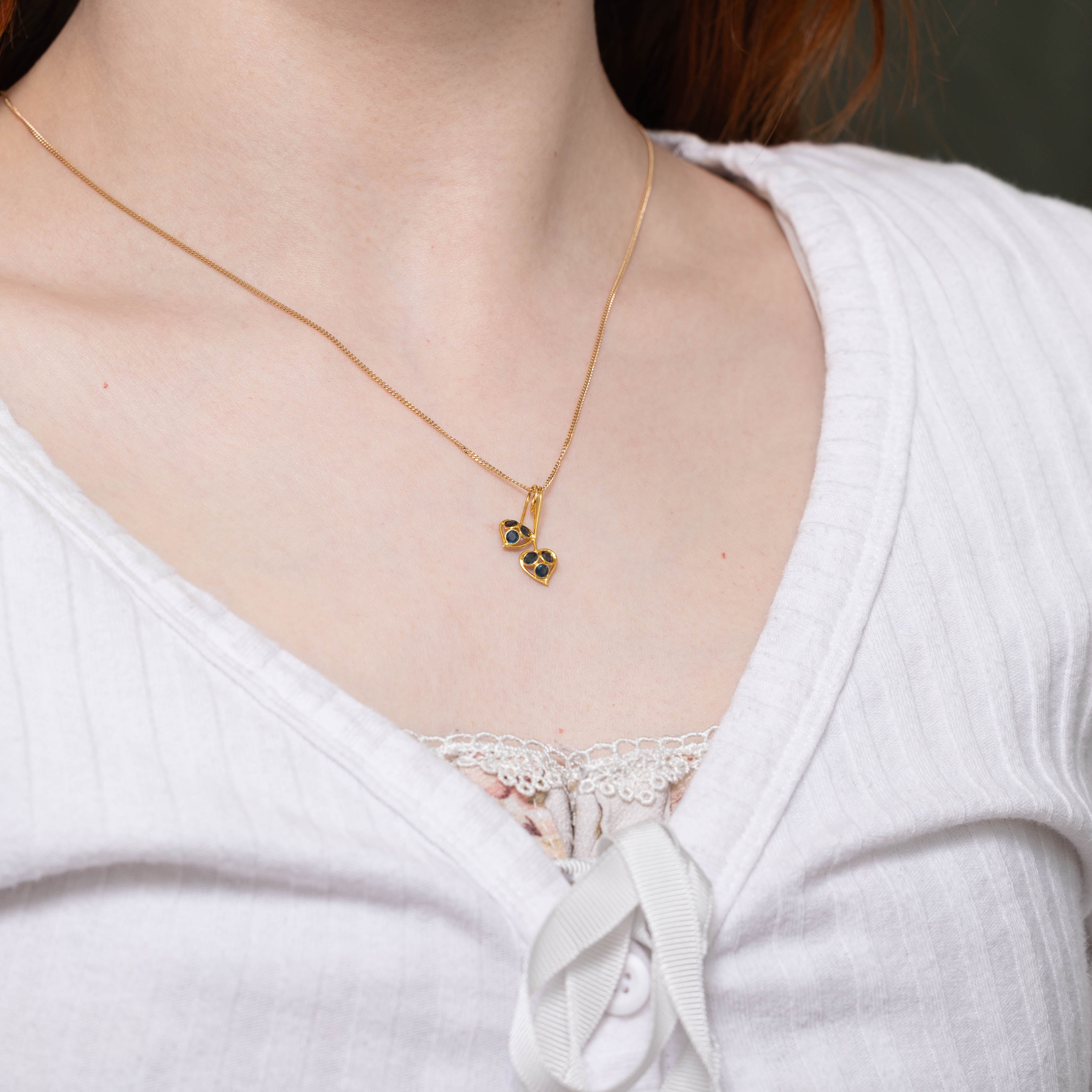 18k Sapphire Cluster Hearts Charm
