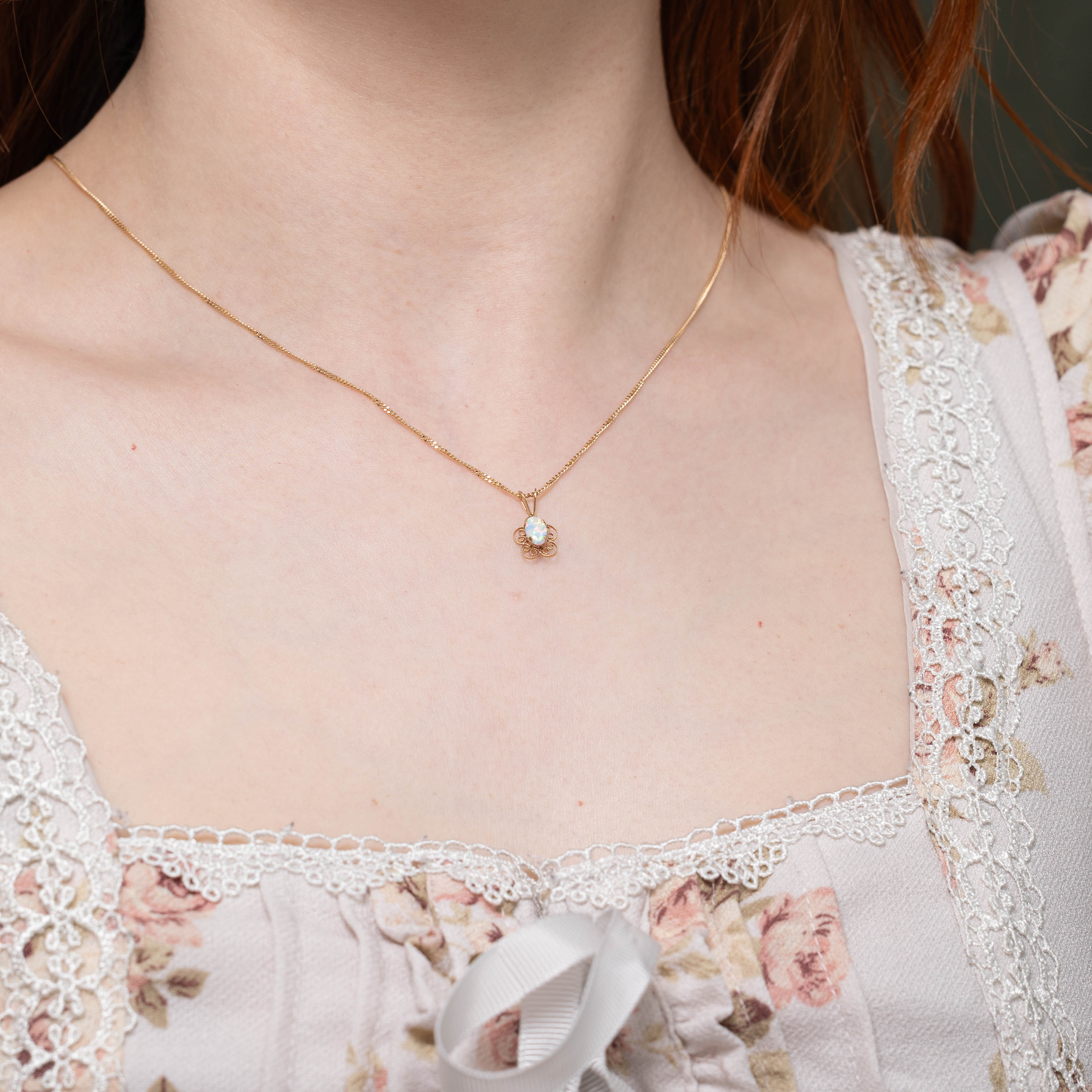 10k Opal Filigree Floral Pendant