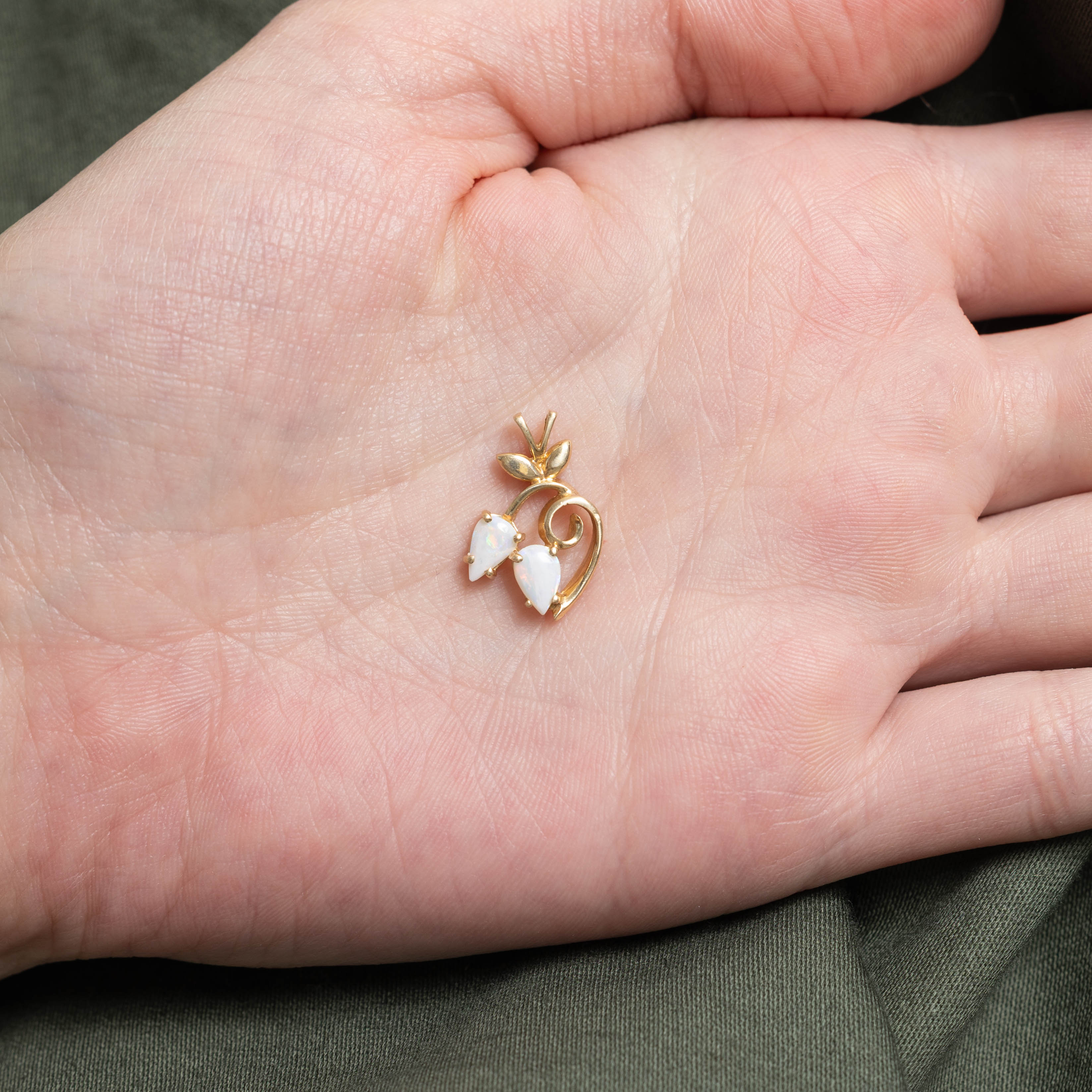 10k Two Stone Opal Swirl Pendant