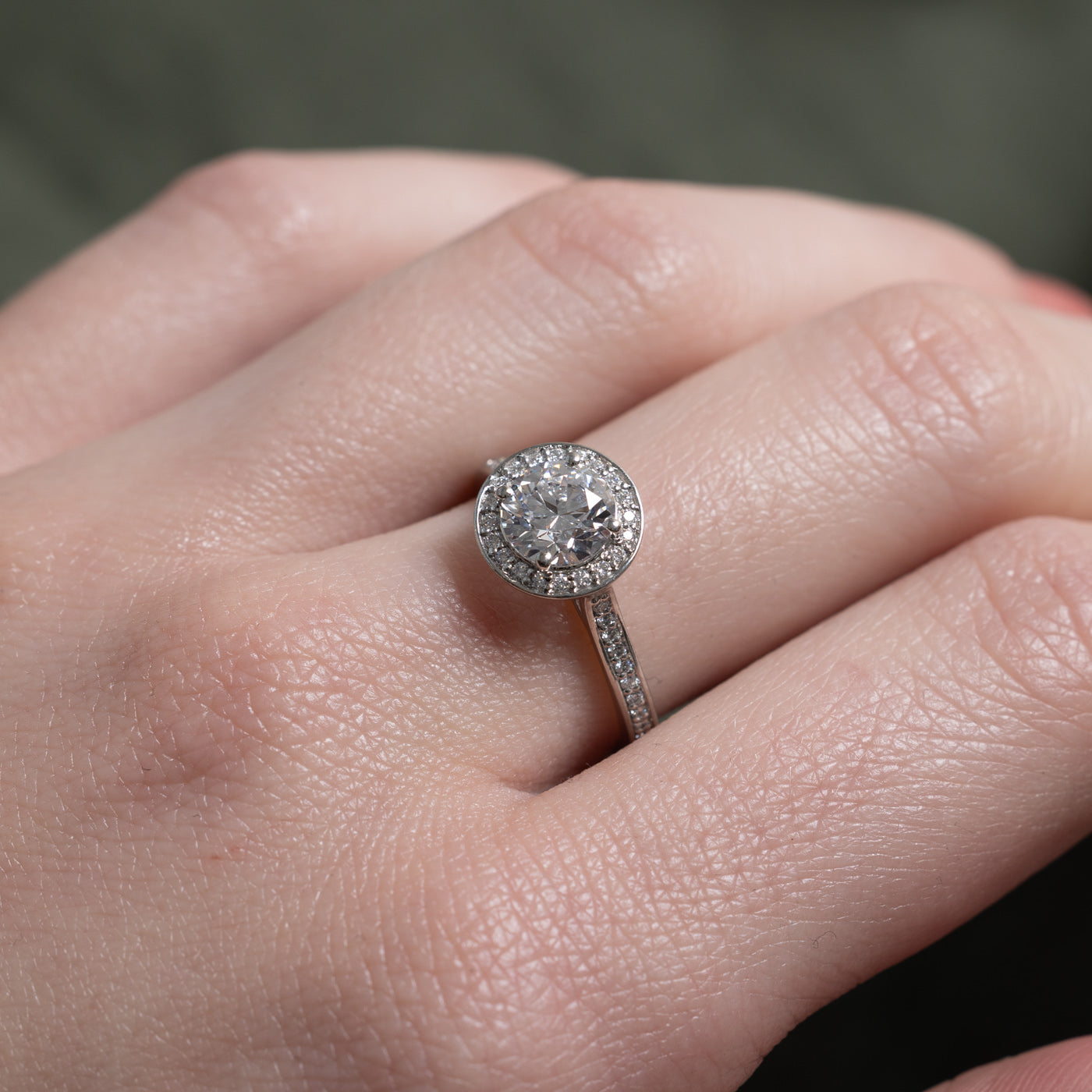 GIA Round Brilliant Cut Diamond Halo Engagement Ring | GIA 1.11ct VVS1 D Ex, 0.24ctw | SZ 6.0