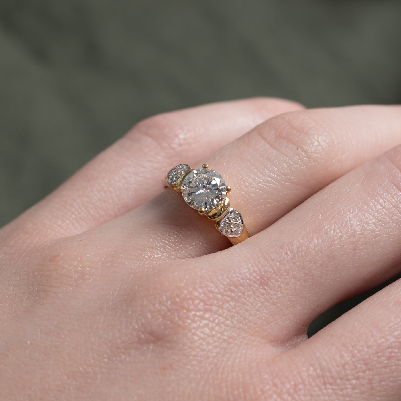 18k Yellow Gold Diamond Heart Cluster Accented Ring | 1.29ct SI1/SI2 E/F Ex, 0.09ctw | SZ 5.0