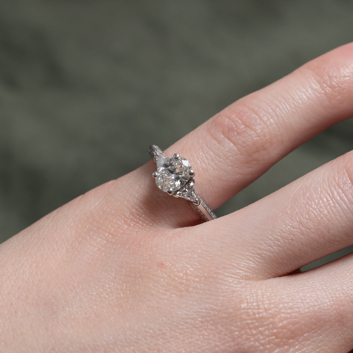 GIA Oval Cut Diamond Accented Engagement Ring| GIA 0.90ct VS1 H VG, 0.62ctw | SZ 4.5