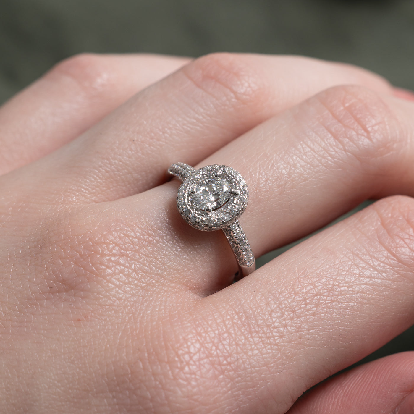 GIA Diamond Pavé Set Halo Engagement Ring | GIA 0.53ct SI1 E VG, 0.94ctw | SZ 6.5