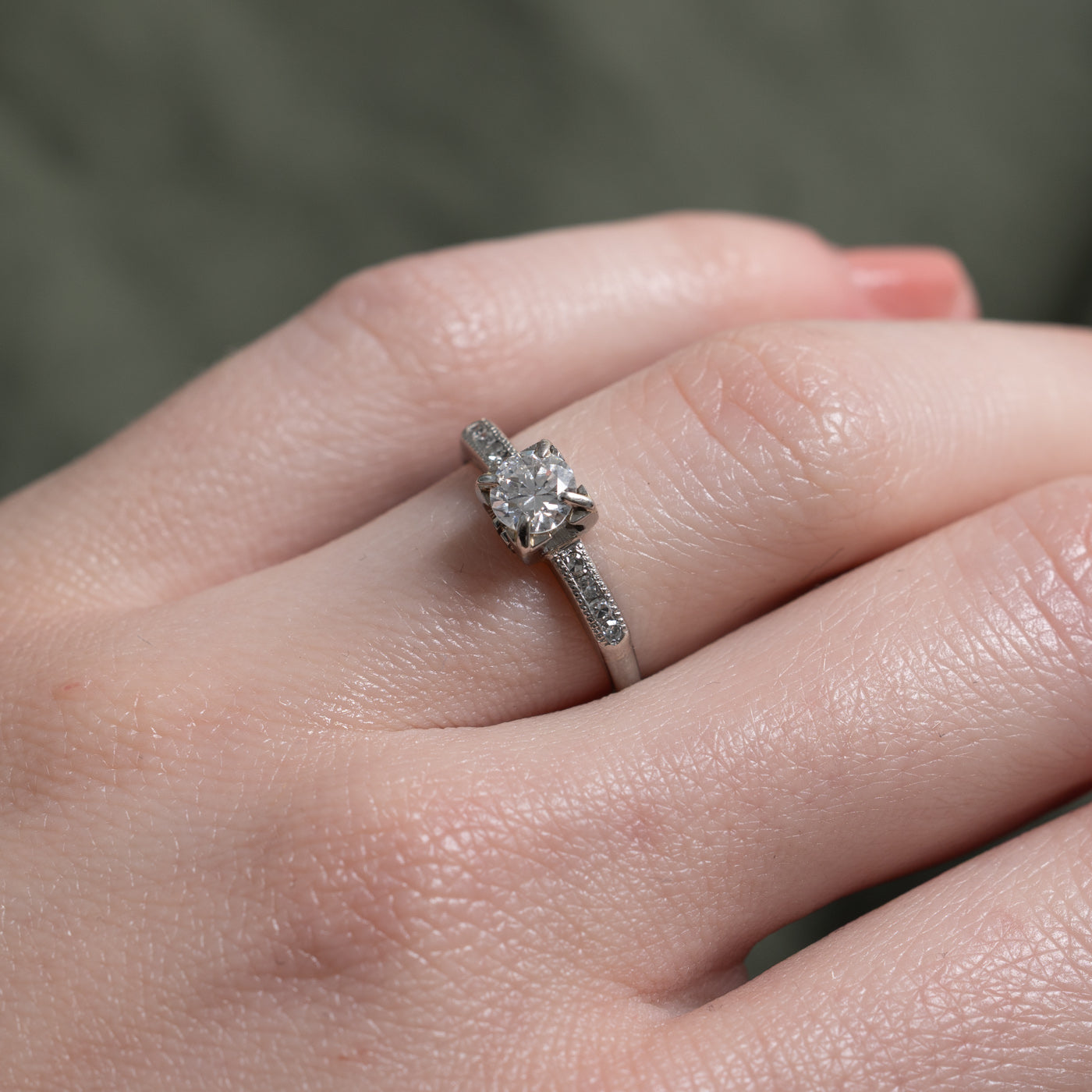 Platinum Diamond Accented Engagement Ring | 0.44ct SI1/SI2 G/H, 0.04ctw | SZ 4.75