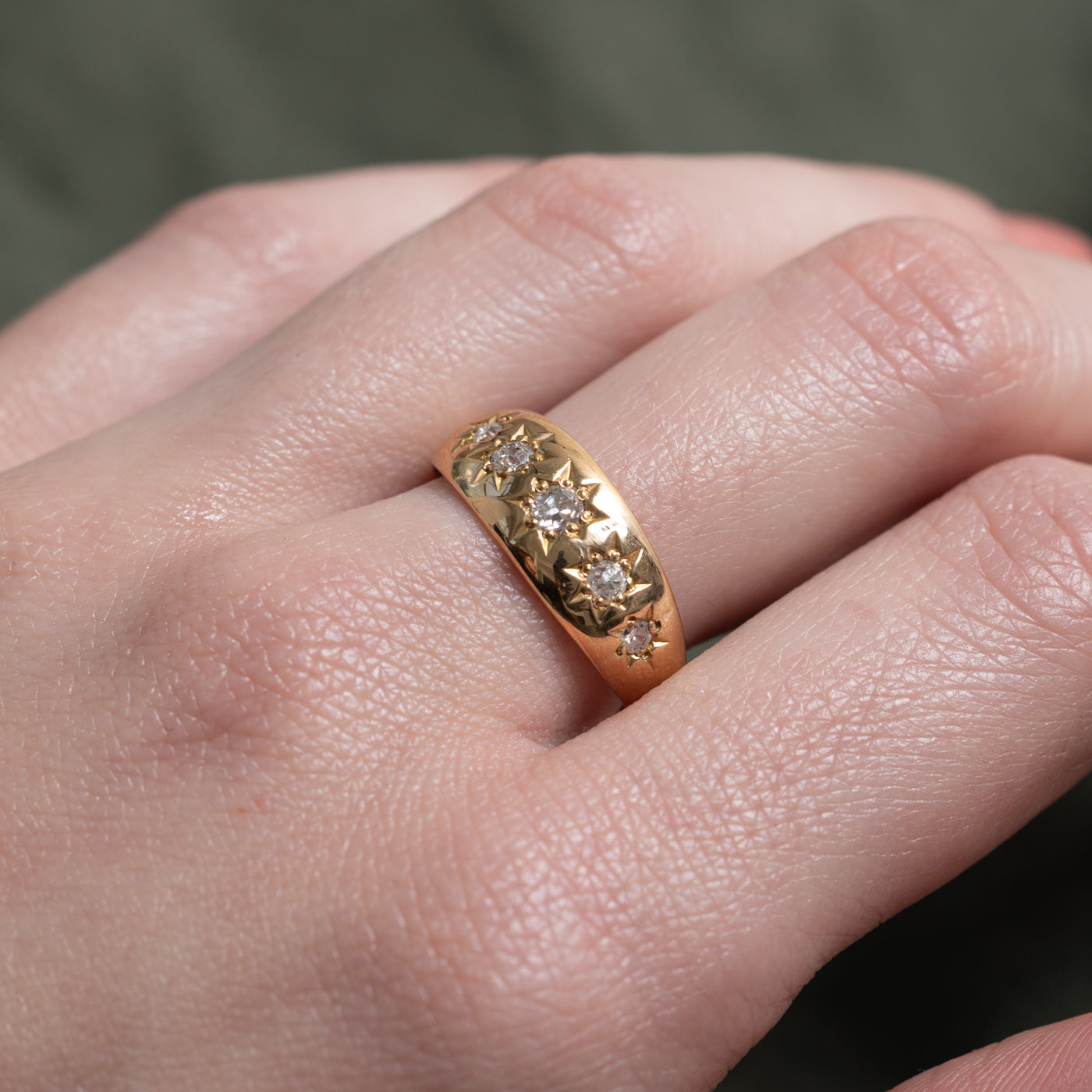 Five Stone Star Set Old European & Single Cut Diamond Band | 0.35ctw | SZ 8.5