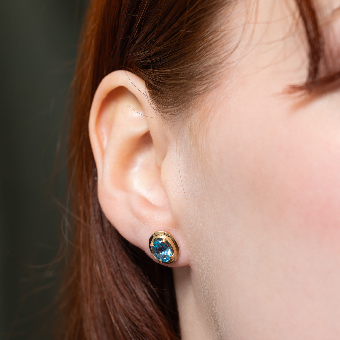 14K Oval Cut Blue Topaz Stud Earrings | 1.50ctw