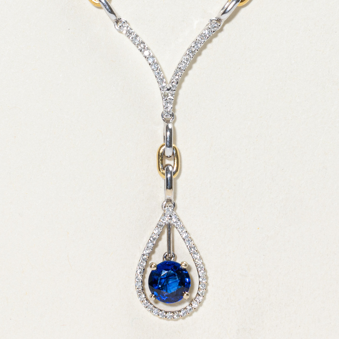 18k Sapphire & Diamond Pear Shaped Drop Necklace | 1.25ct, 0.50ctw | 16"