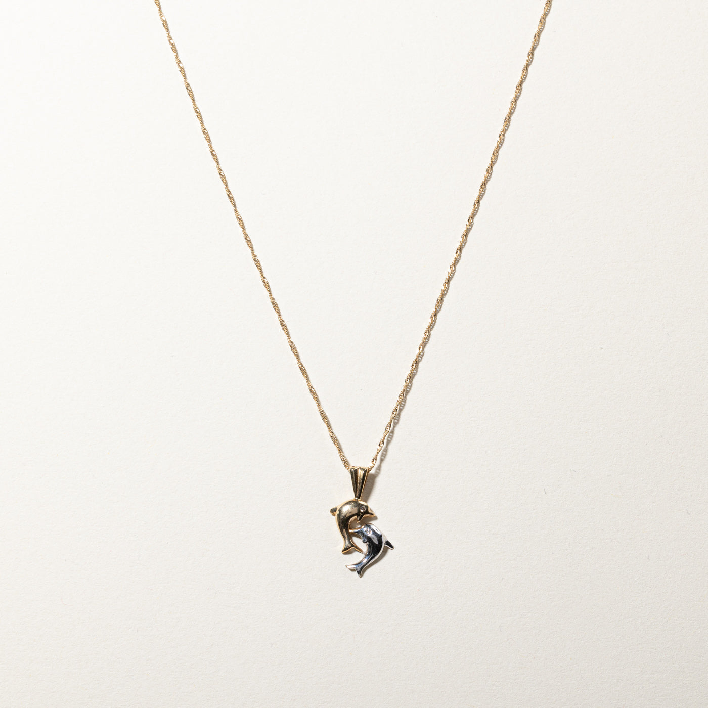 Double Dolphin Diamond Pendant Necklace | 0.01ctw | 18"|