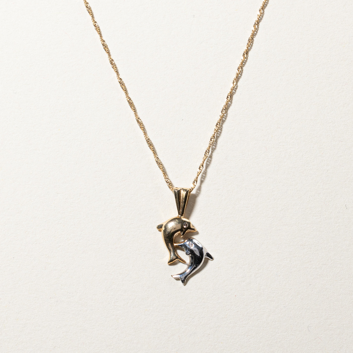 Double Dolphin Diamond Pendant Necklace | 0.01ctw | 18"|